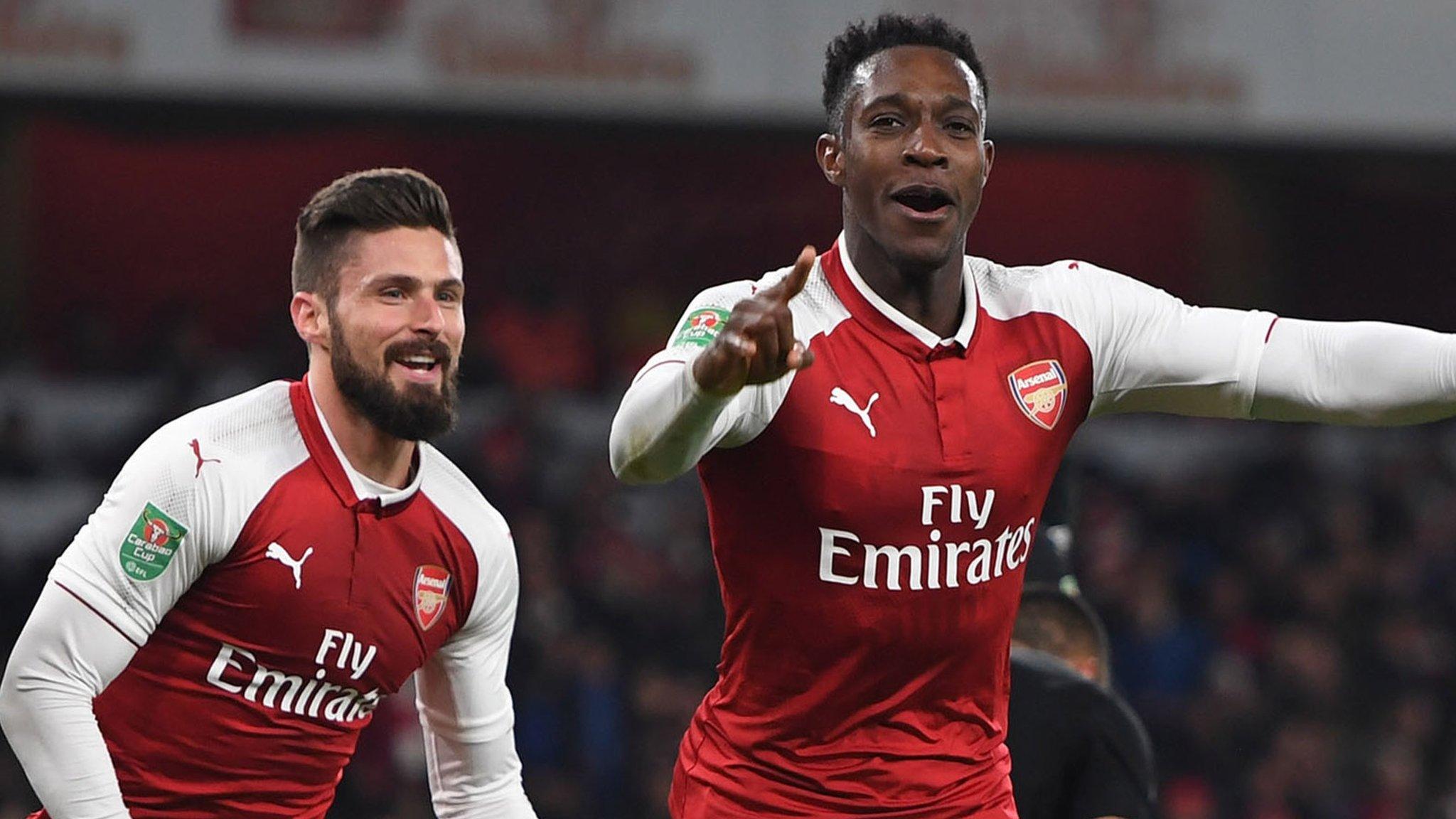 Danny Welbeck celebrates the game's only gaol with Olivier Giroud