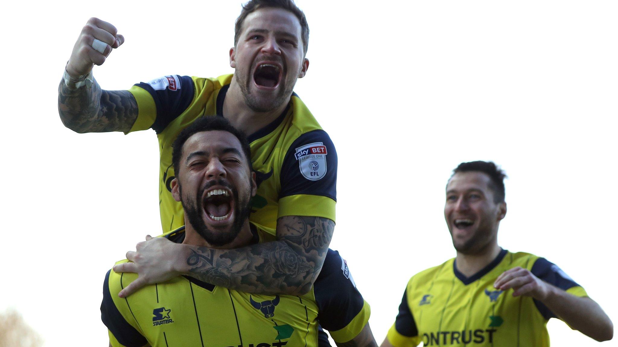 Oxford's Kane Hemmings celebrates his goal against Newcastle