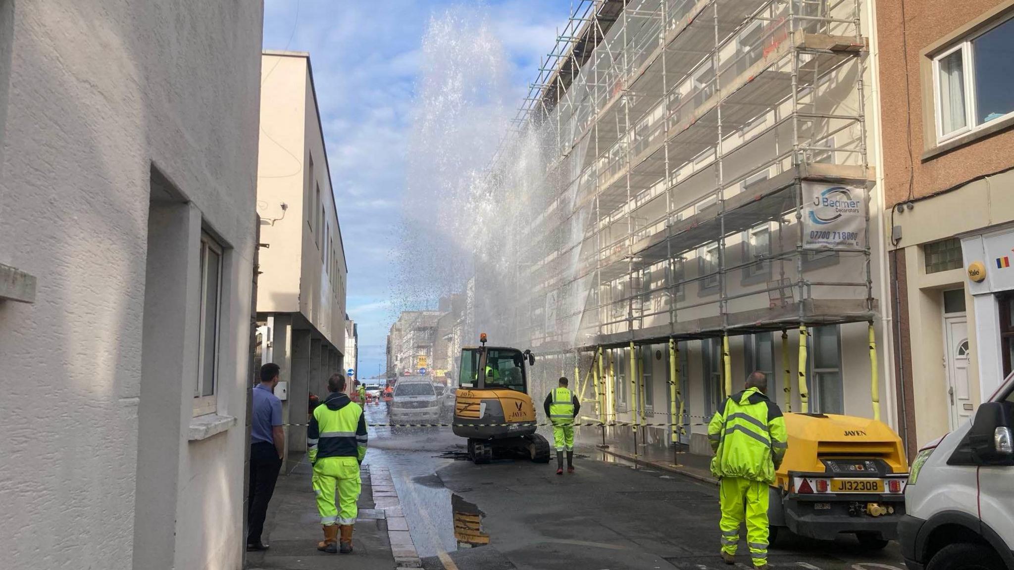 A burst water main in St Helier