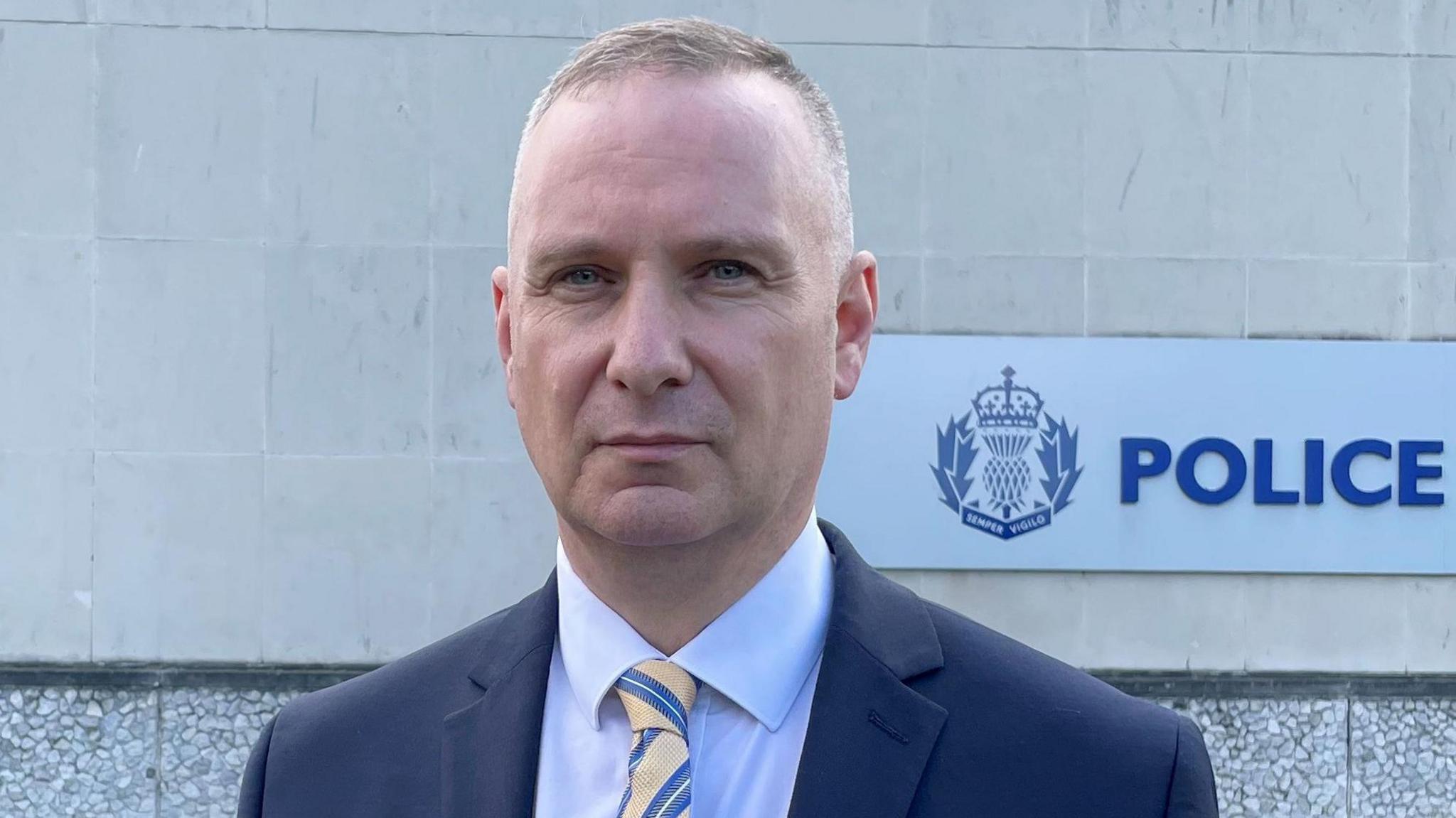 Detective Superintendent Robert Bowie poses for a photo outside the Police Scotland office in Dumbarton, Scotland.