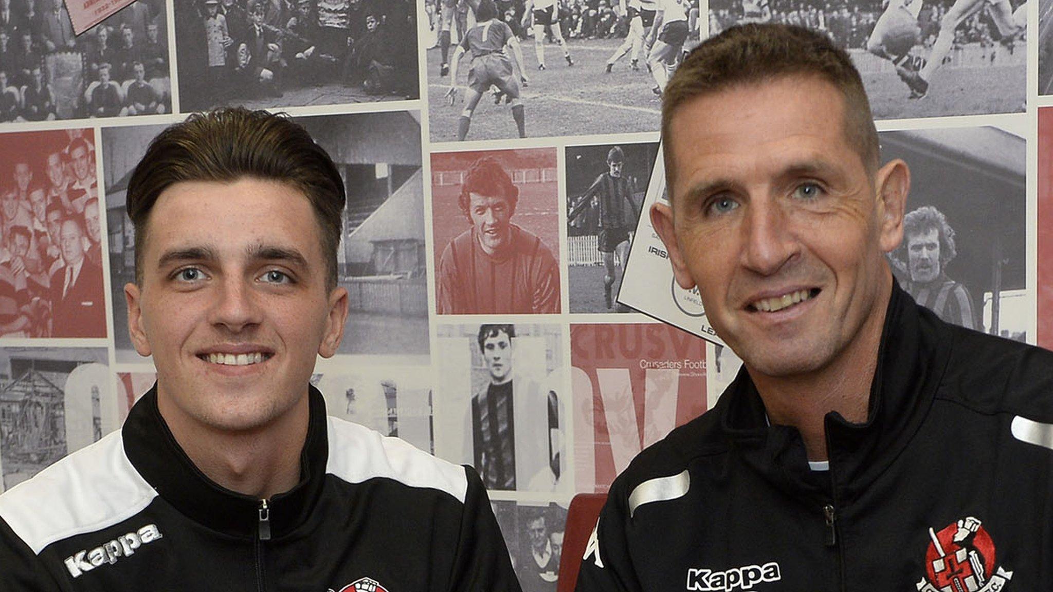 Crusaders player Jamie Glackin and manager Stephen Baxter