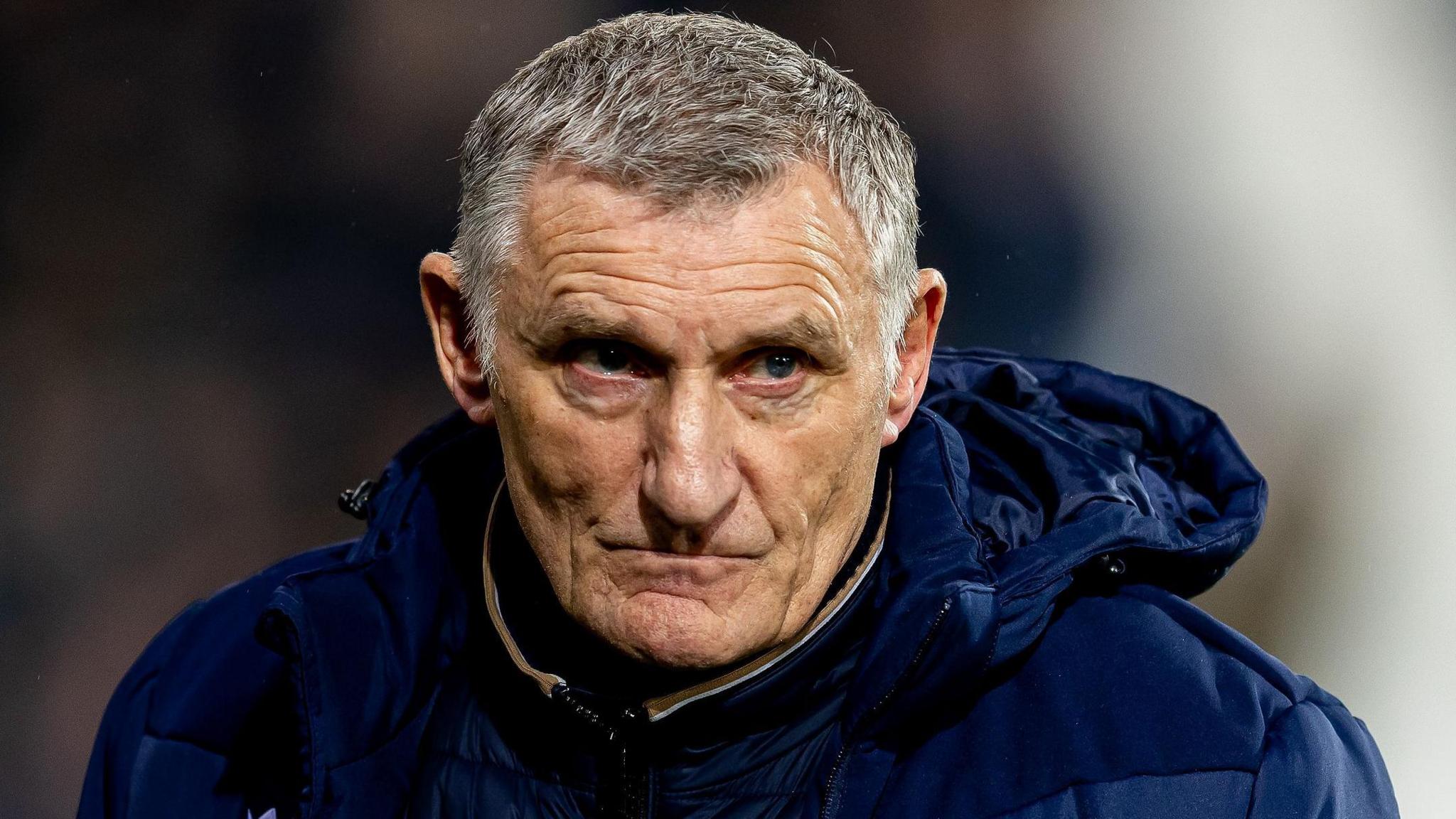 Tony Mowbray looks on in his last role in charge of West Bromwich Albion in 2025.