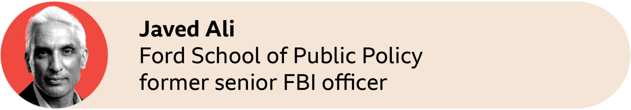 A red circle with a picture of Javed Ali, Ford School of Public Policy / former senior FBI officer