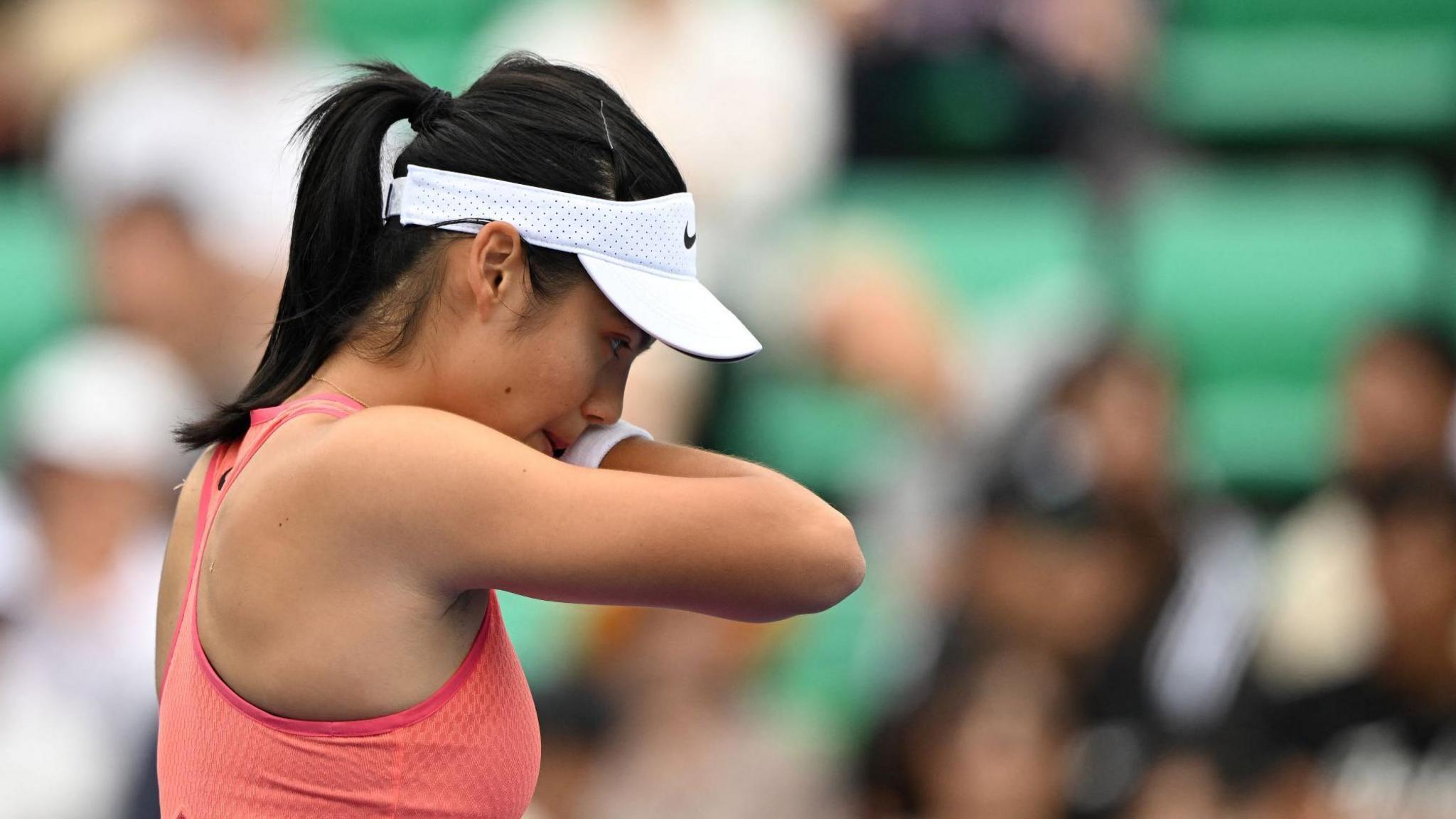 Emma Raducanu reacts during the Korea Open