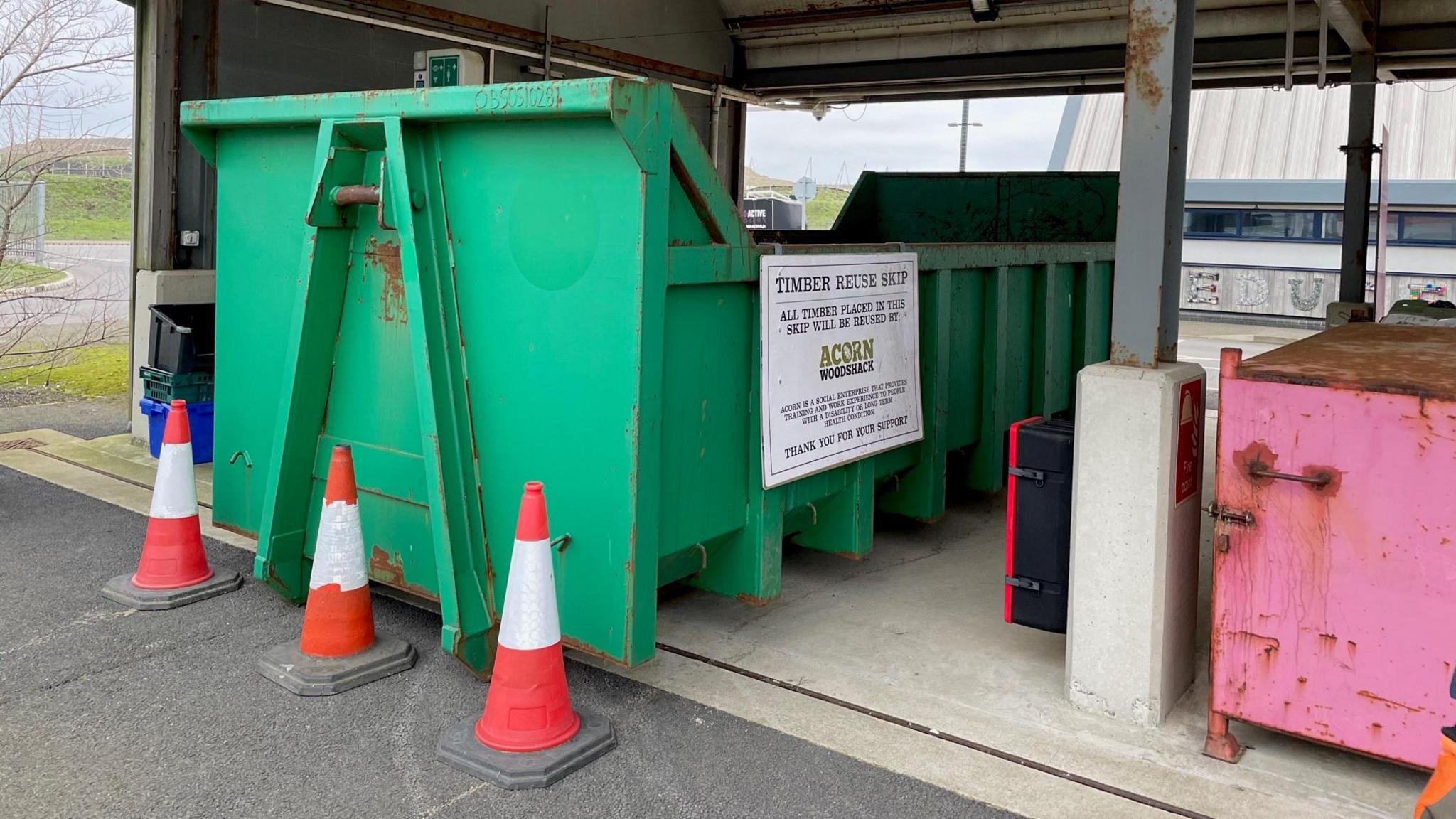 Recycling bin for unused wood