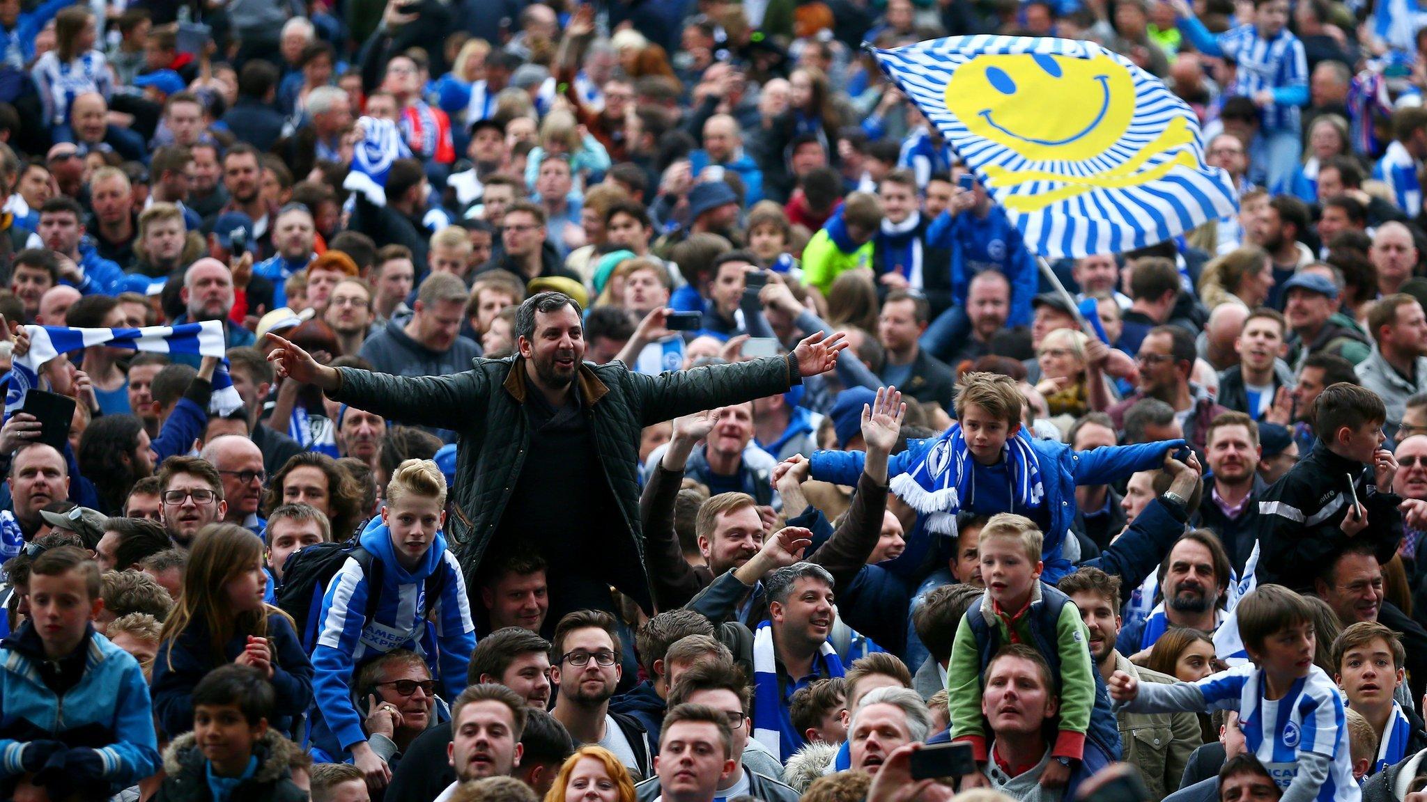 Fans celebrate on the pitch