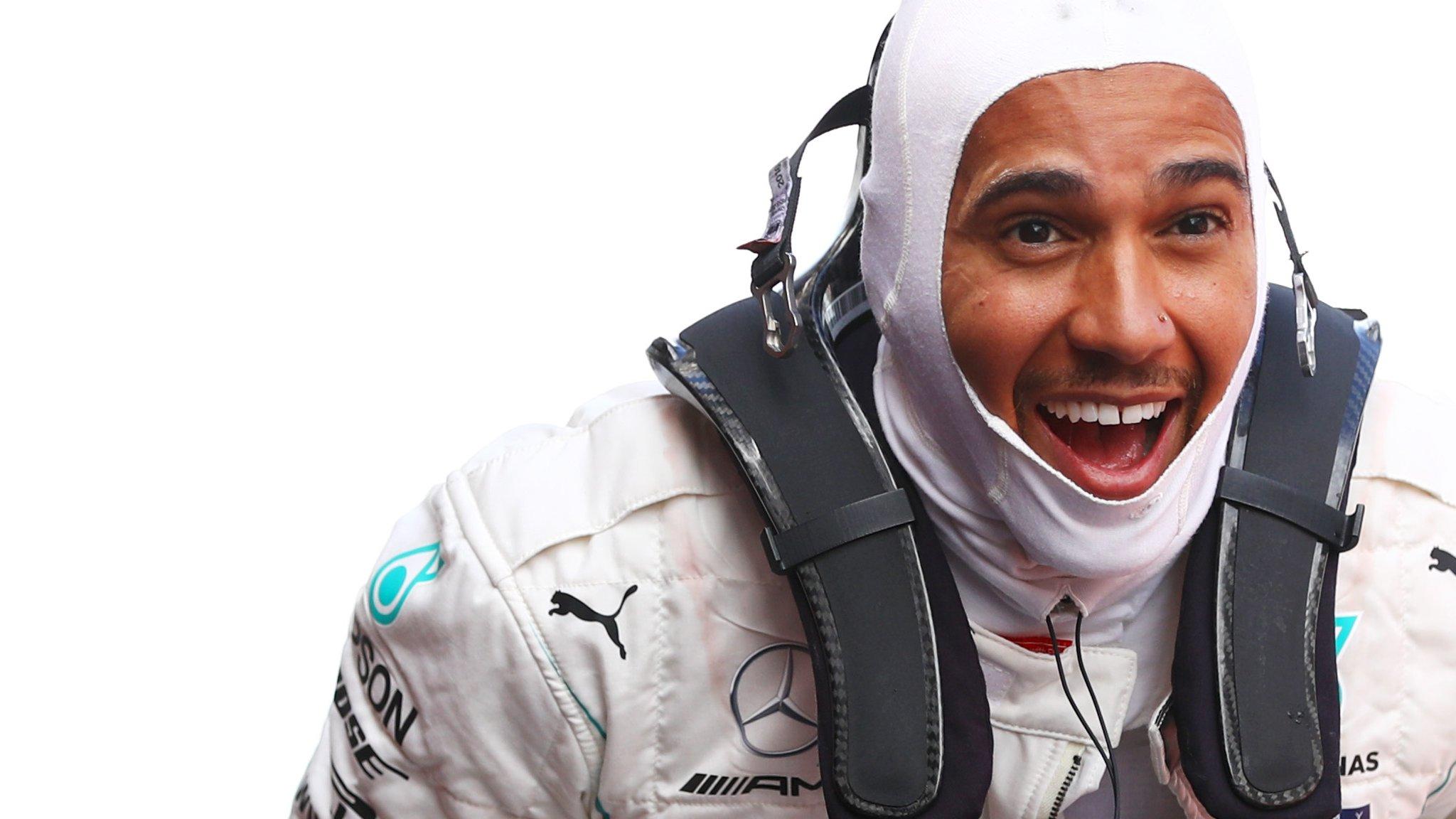 hamilton celebrates victory in spain