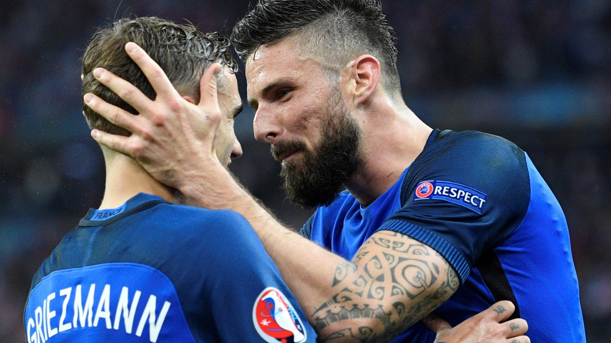 France forward Antoine Griezmann and Olivier Giroud