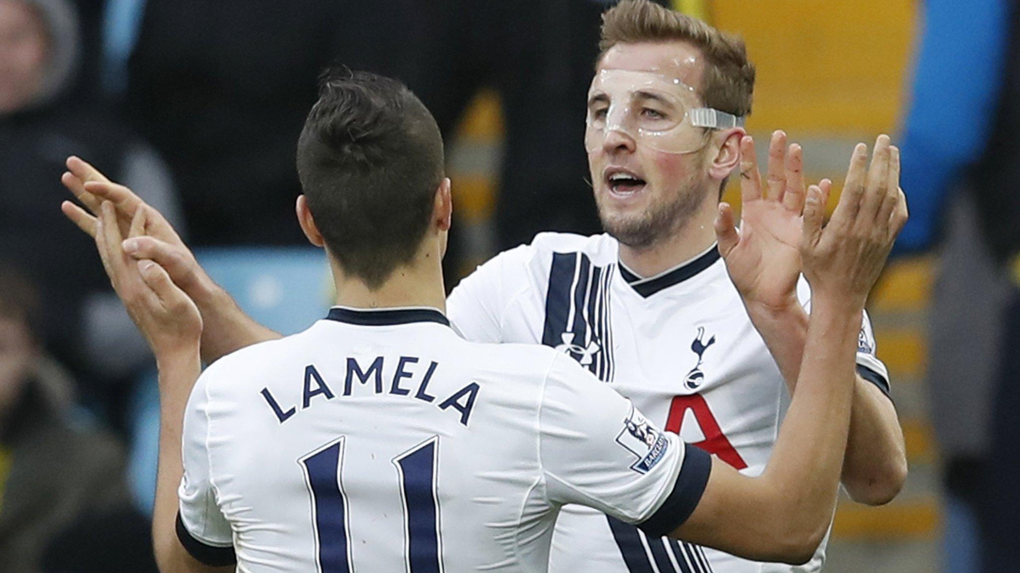 Harry Kane celebrates with Erik Lamela