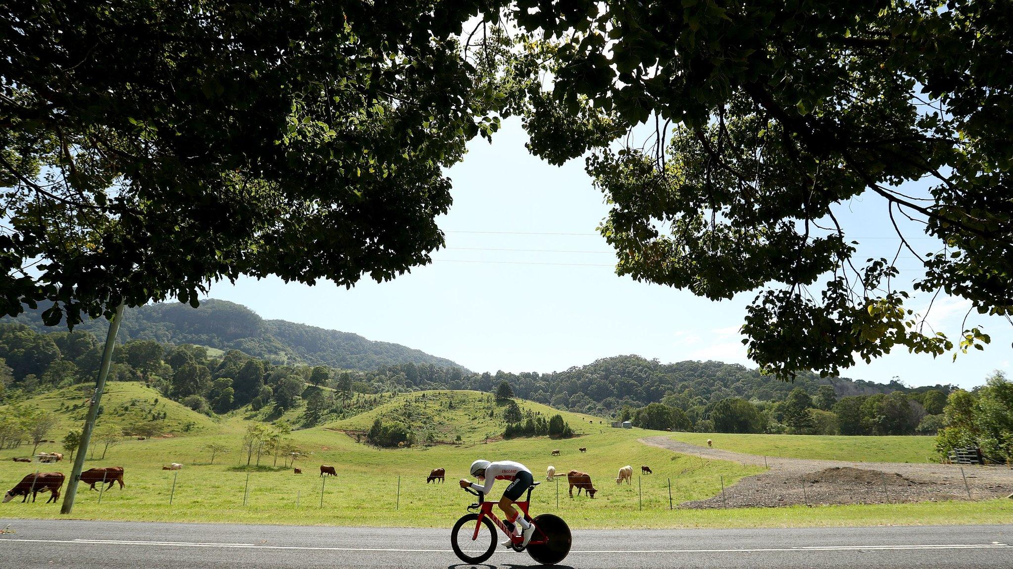 Harry Tanfield of England competes during the cycling time trial on day six of the Gold Coast 2018 Commonwealth Games at Currumbin Beachfront on April 10, 2018 on the Gold Coast, Australi