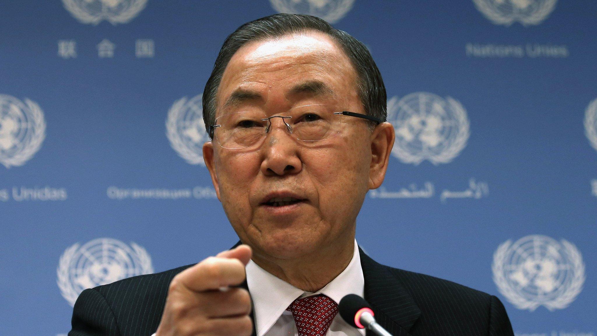 Ban Ki-moon speaking at a press conference
