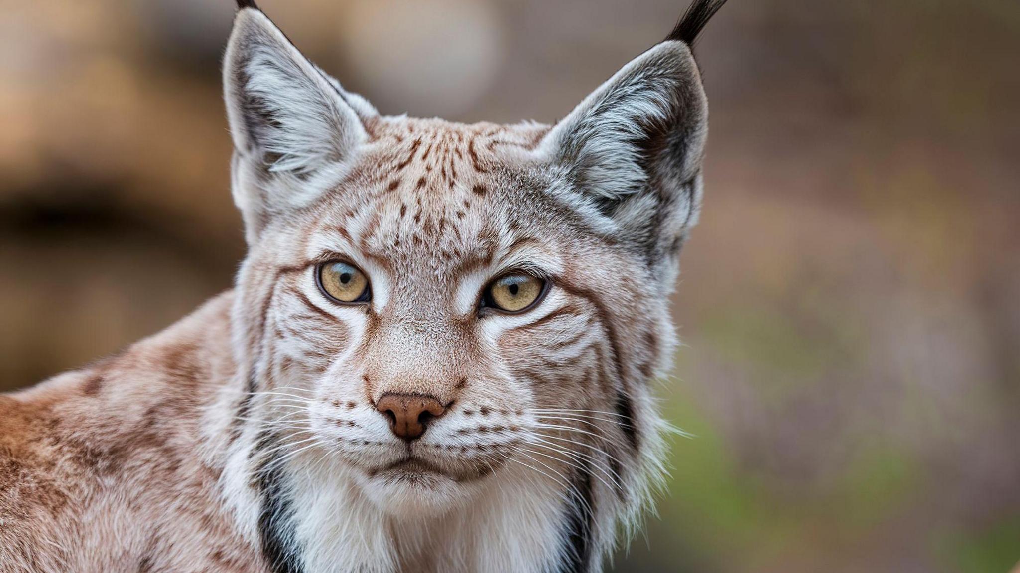 A lynx looks into the camera with furry features and a feline gaze