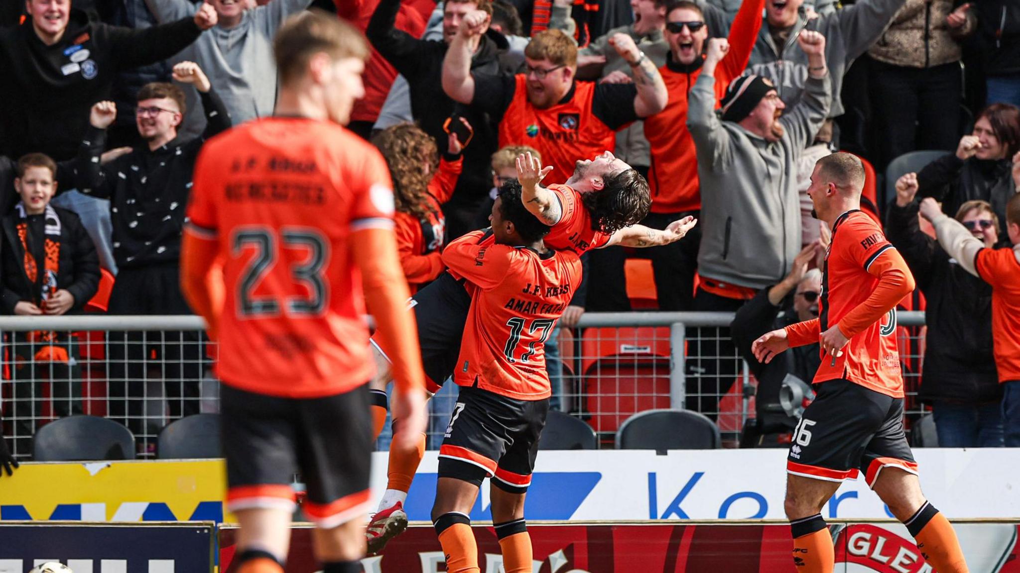 Will Ferry is hoisted aloft by Amar Fatah