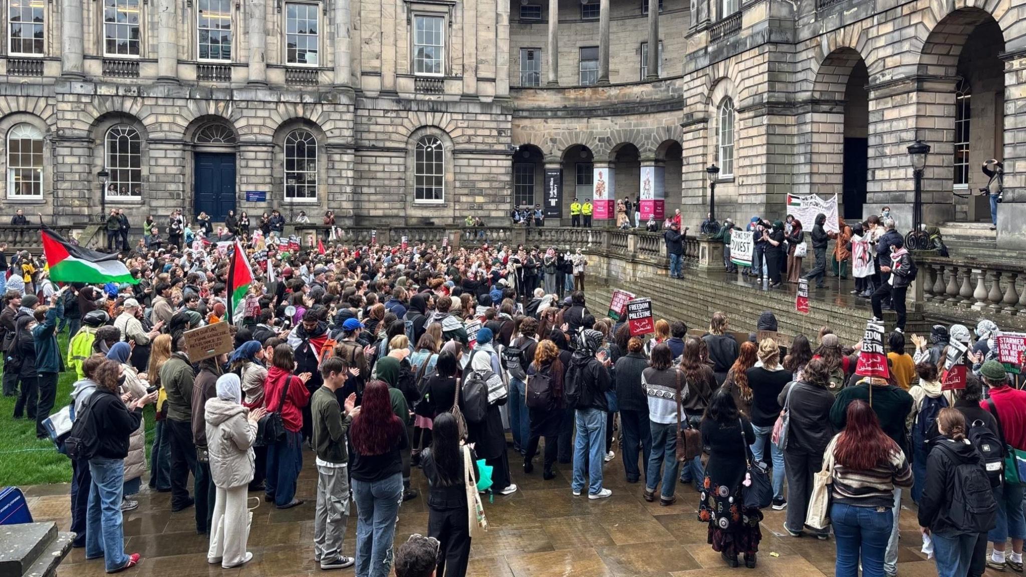 Pro-Palestinian protesters demonstrating at the University of Edinburgh
