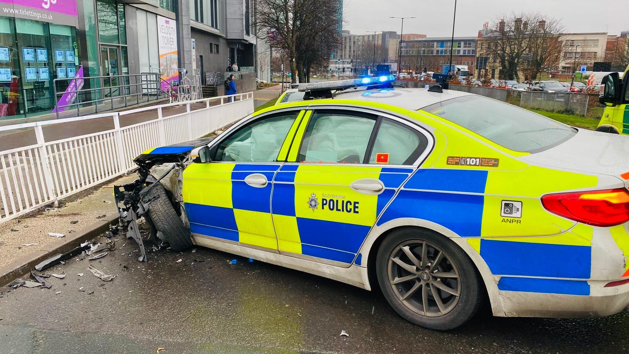 The damaged police car