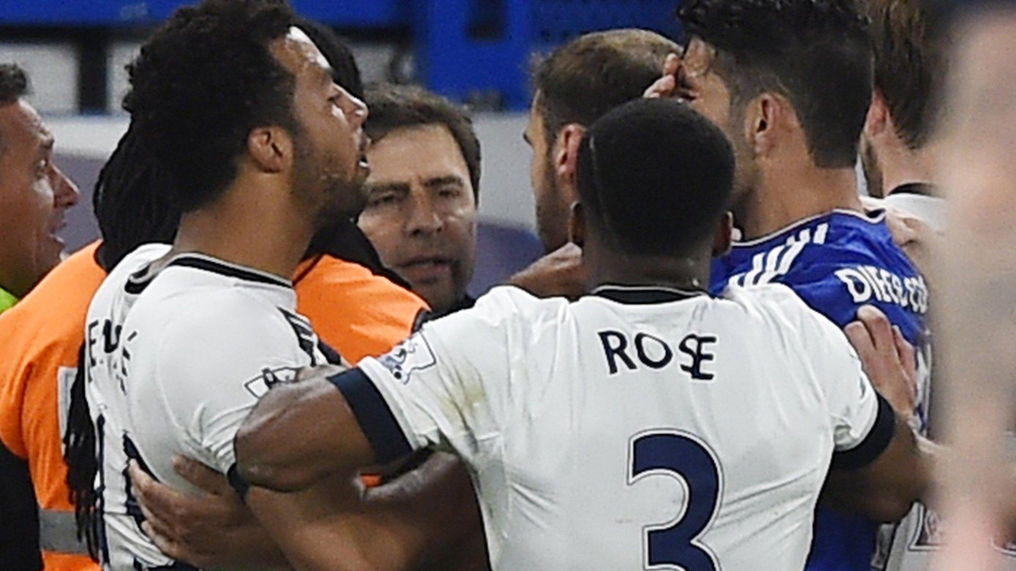 Danny Rose involved in a melee with Mousa Dembele (left) and Diego Costa (right)