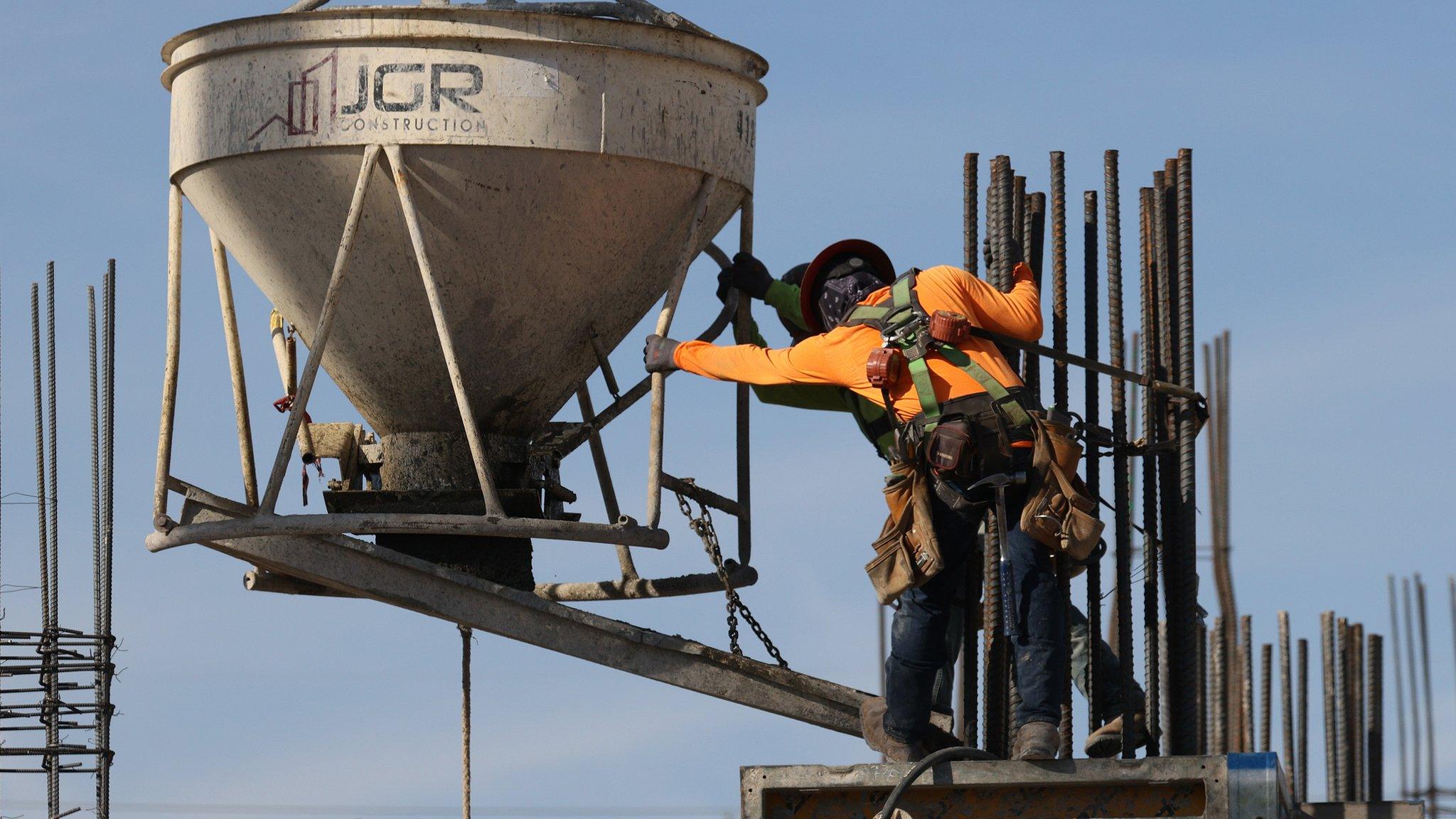 Construction workers on a job site on February 04, 2021 in Miami, Florida.