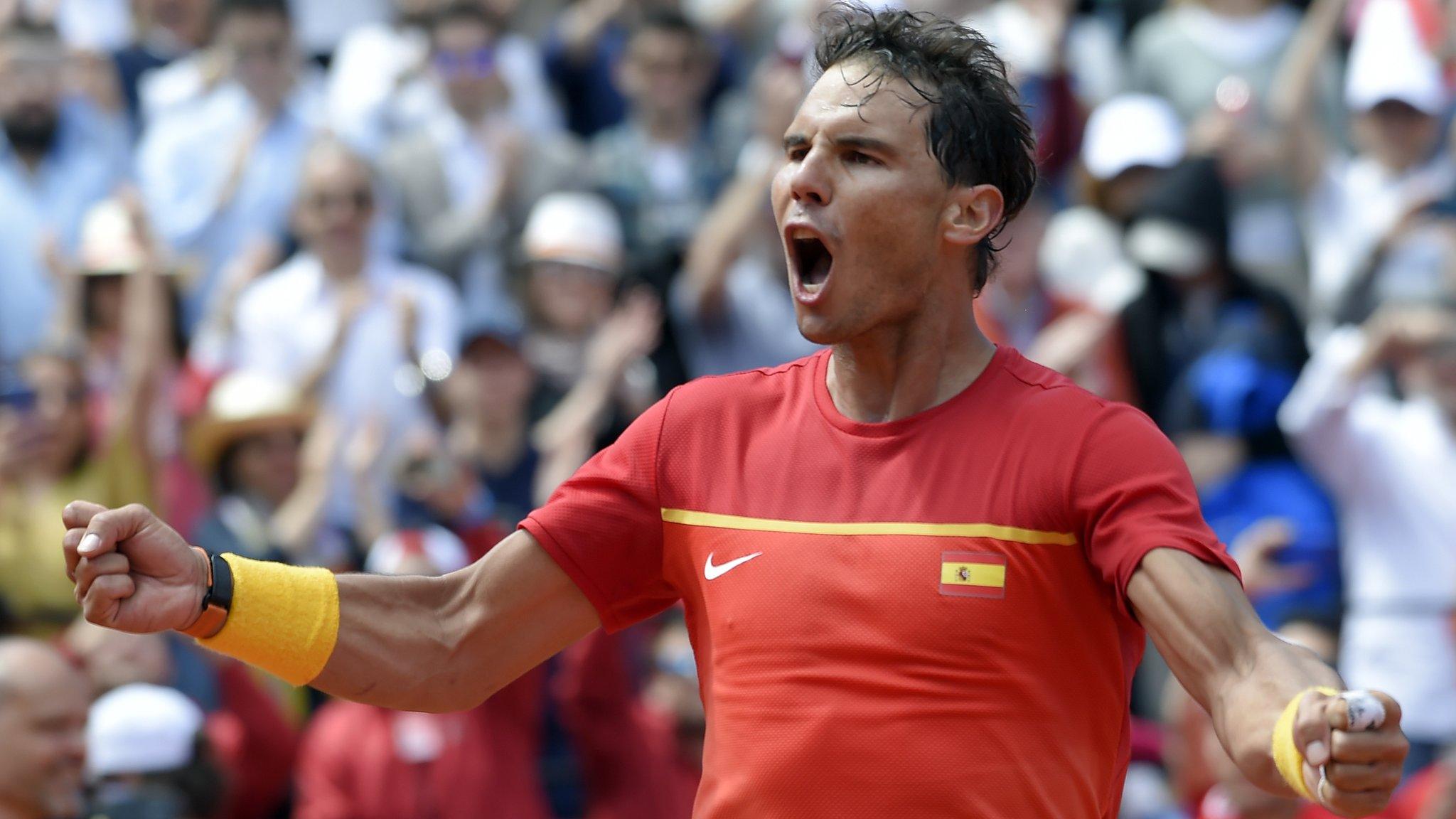 Spanish world number one Rafael Nadal celebrates victory in the Davis Cup