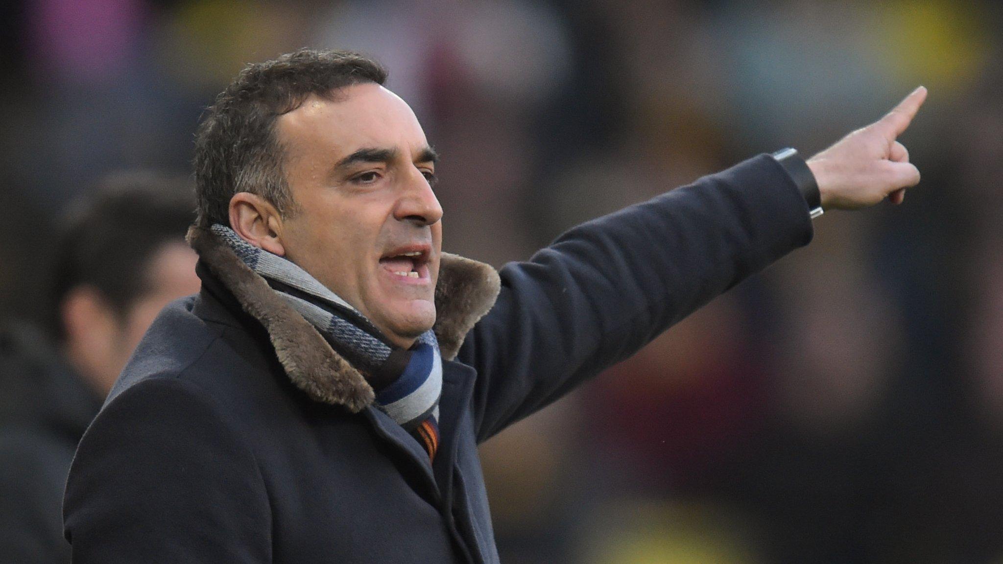 Carlos Carvalhal gives instructions to Swansea City at Watford