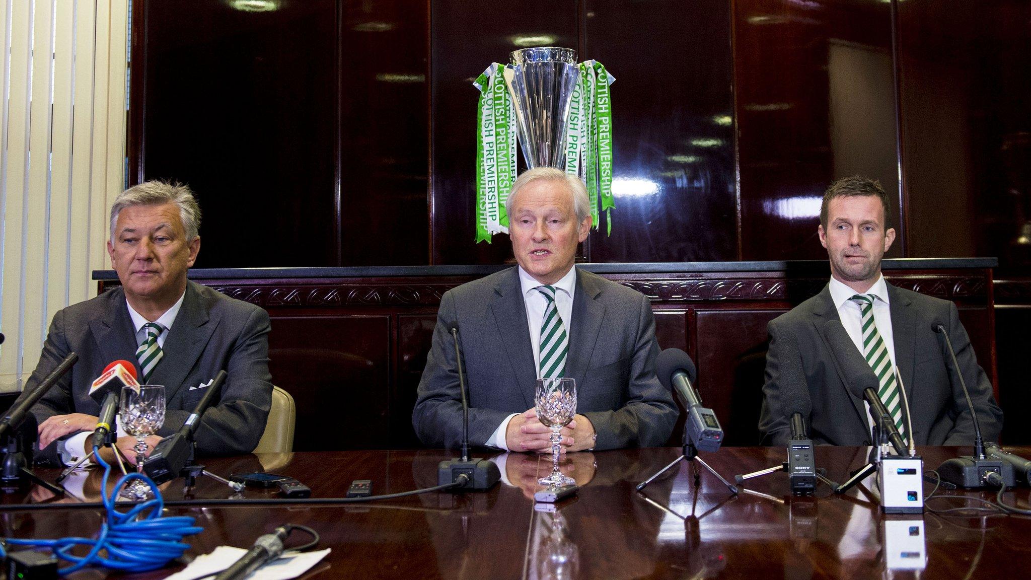 Celtic chief executive Peter Lawwell, chairman Ian Bankier and manager Ronny Deila