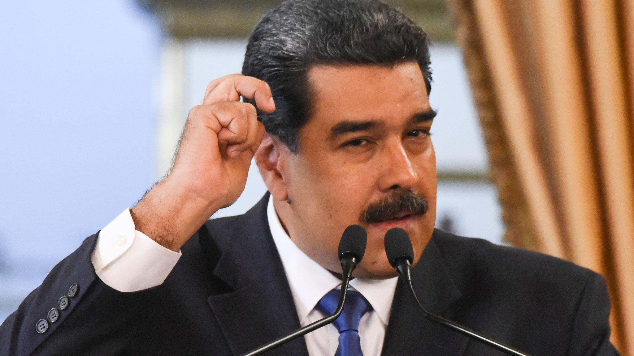 Venezuelan President Nicolas Maduro delivers a speech in Caracas on February 8, 2018