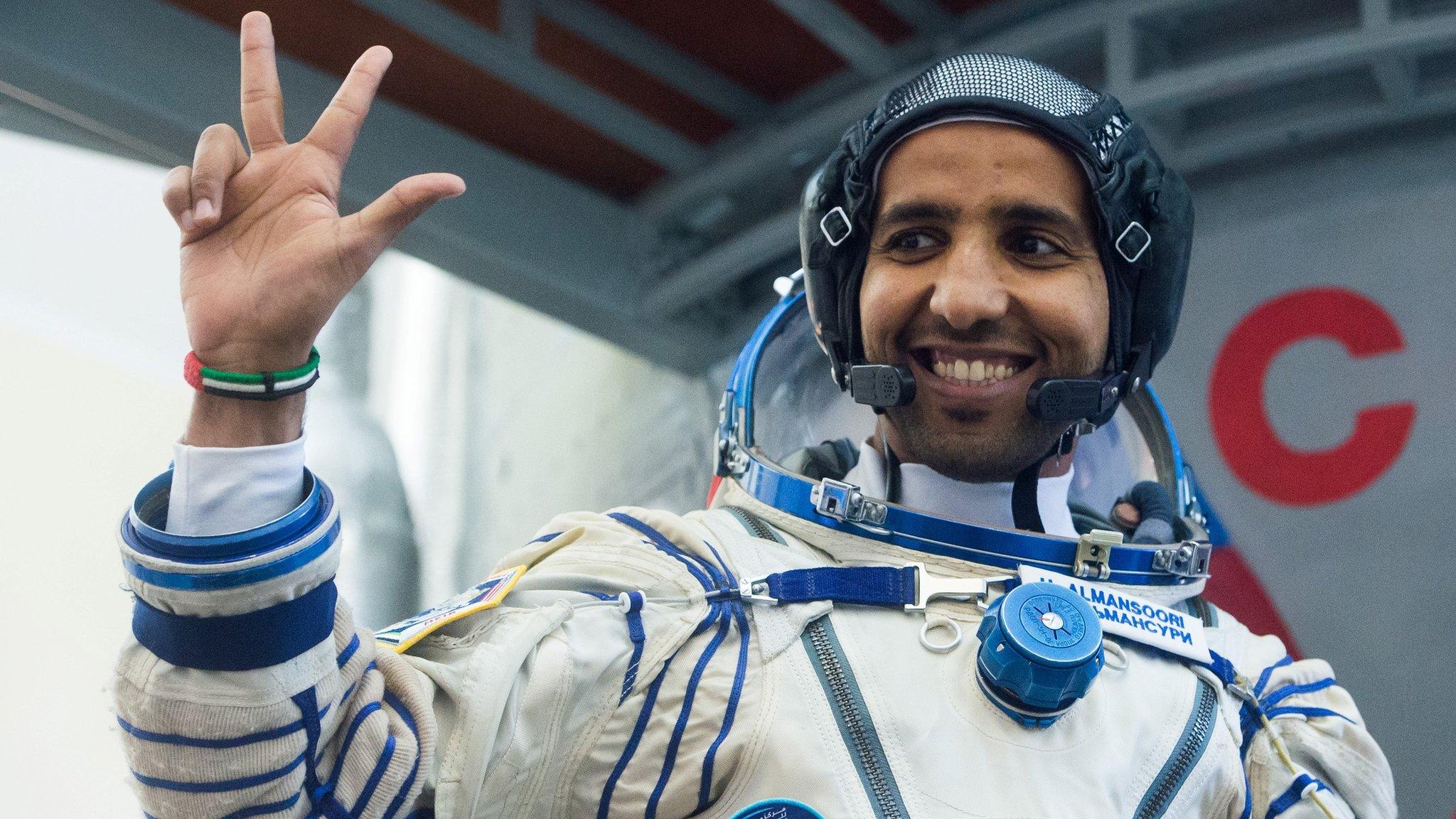 Hazzaa Al Mansoori of United Arab Emirates poses for a picture while taking qualification exams in Star City, Russia 30 August, 2019.