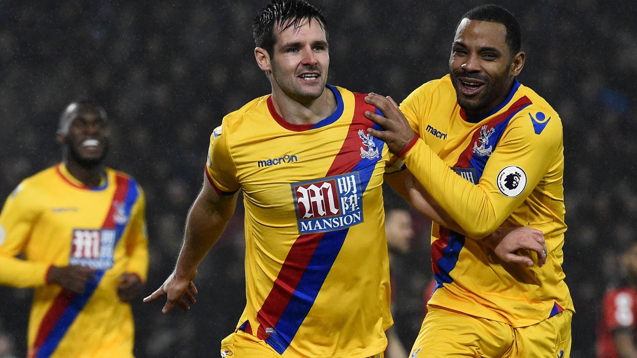 Crystal Palace's Scott Dann celebrates scoring with team-mates