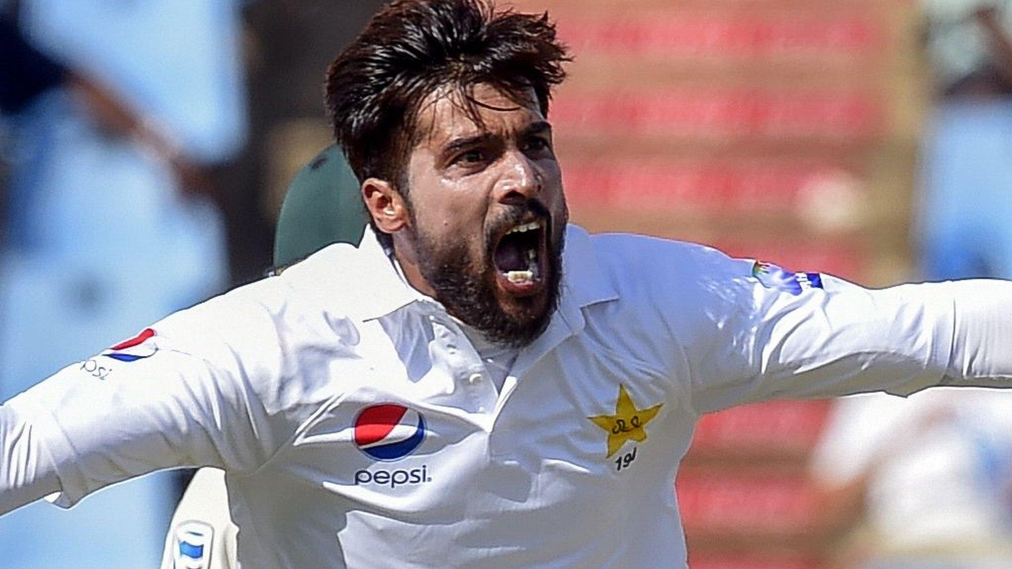 Mohammad Amir celebrates taking a wicket for Pakistan