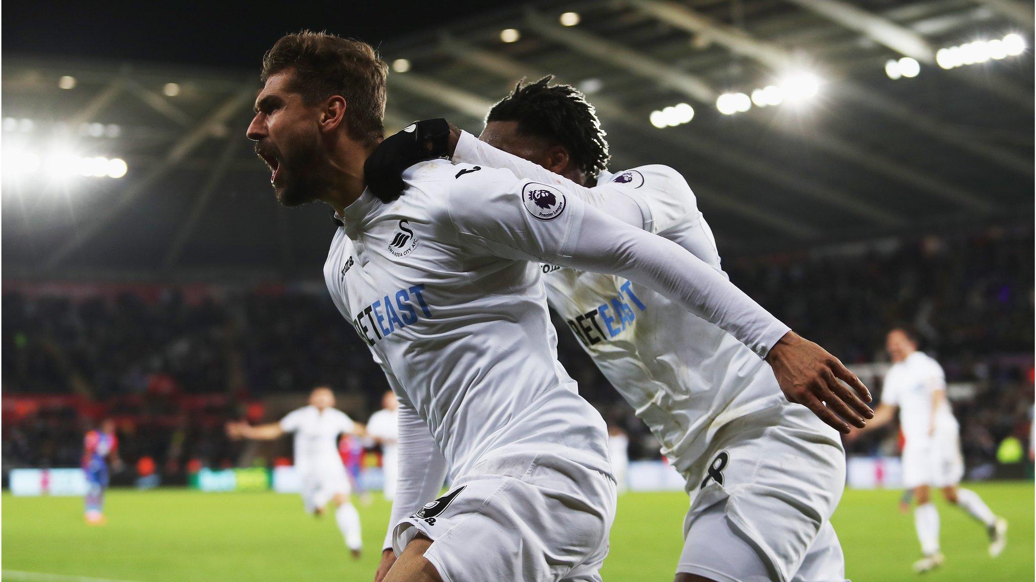 Fernando Llorente celebrates scoring for Swansea