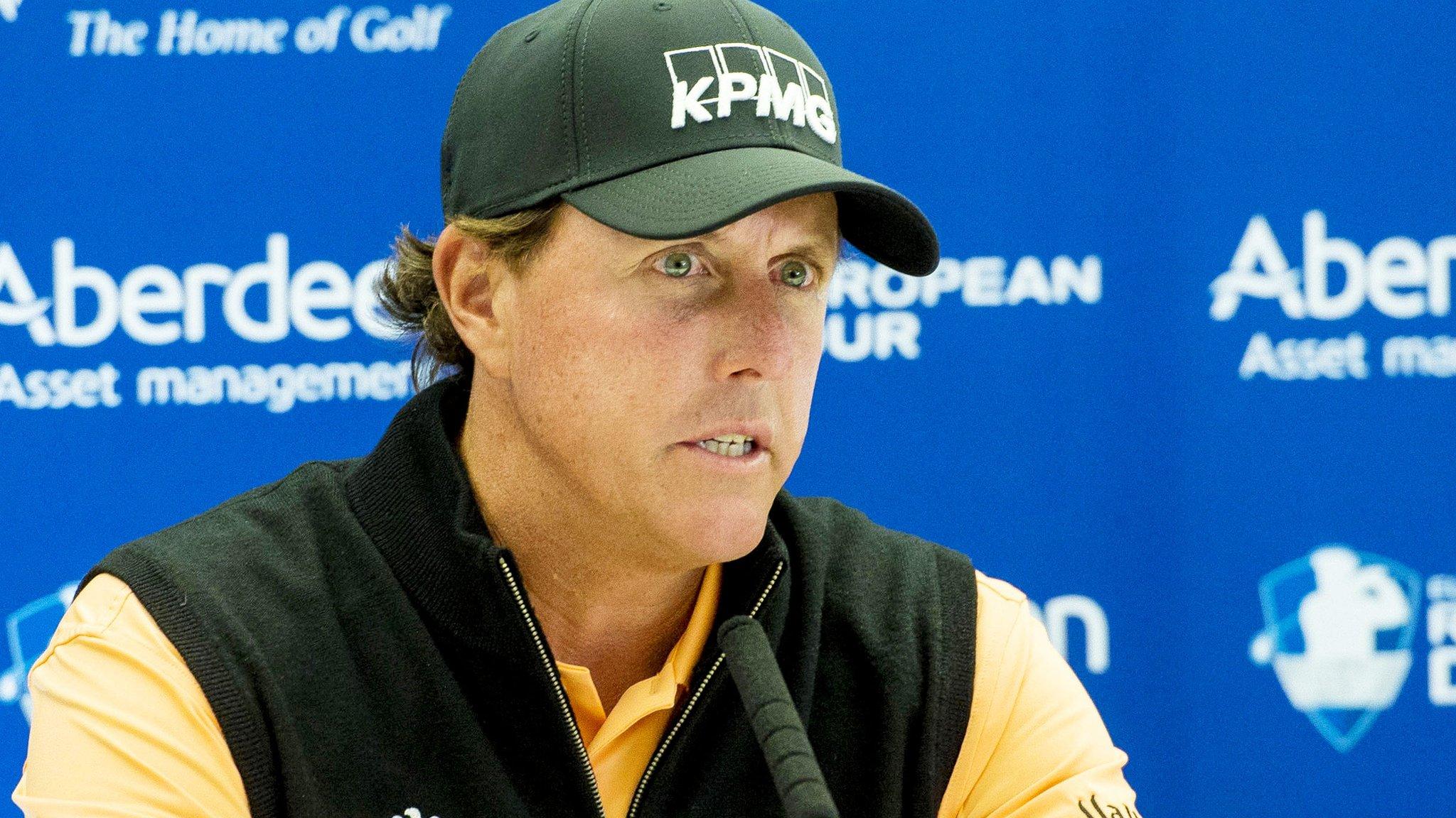 Phil Mickelson speaks to the media on Wednesday before the Scottish Open