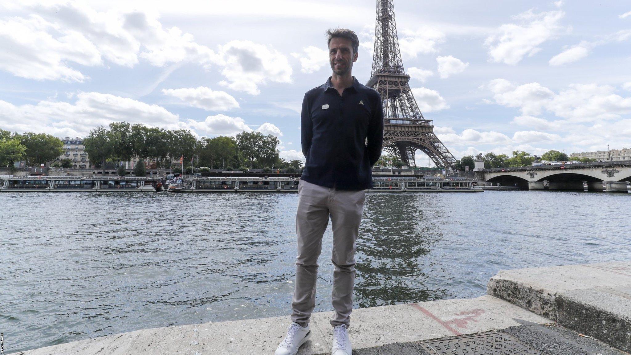 Tony Estanguet, President of Paris 2024, poses for a photo after a technical test event for the Paris 2024 opening ceremony.