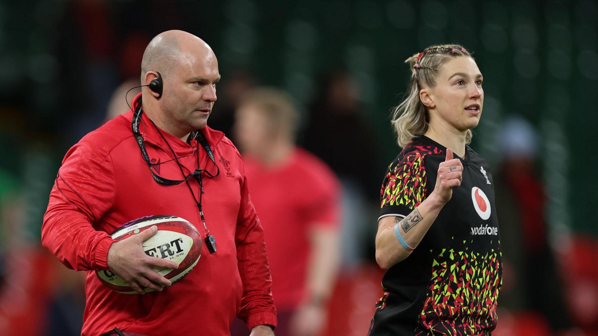 Sean Lynn (left) and Keira Bevan at a Wales training session