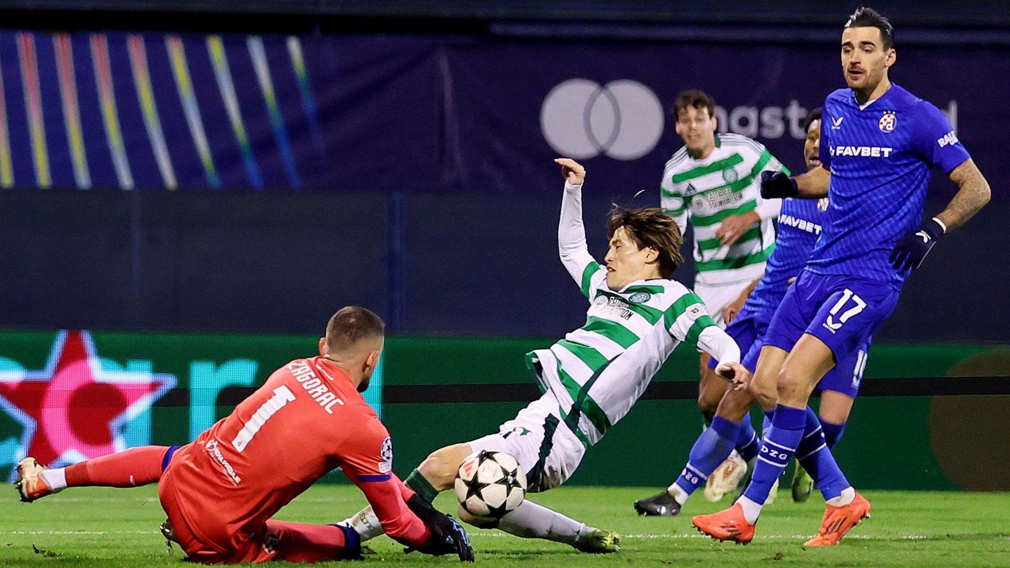 Kyogo Furuhashi of Celtic against Dinamo Zagreb