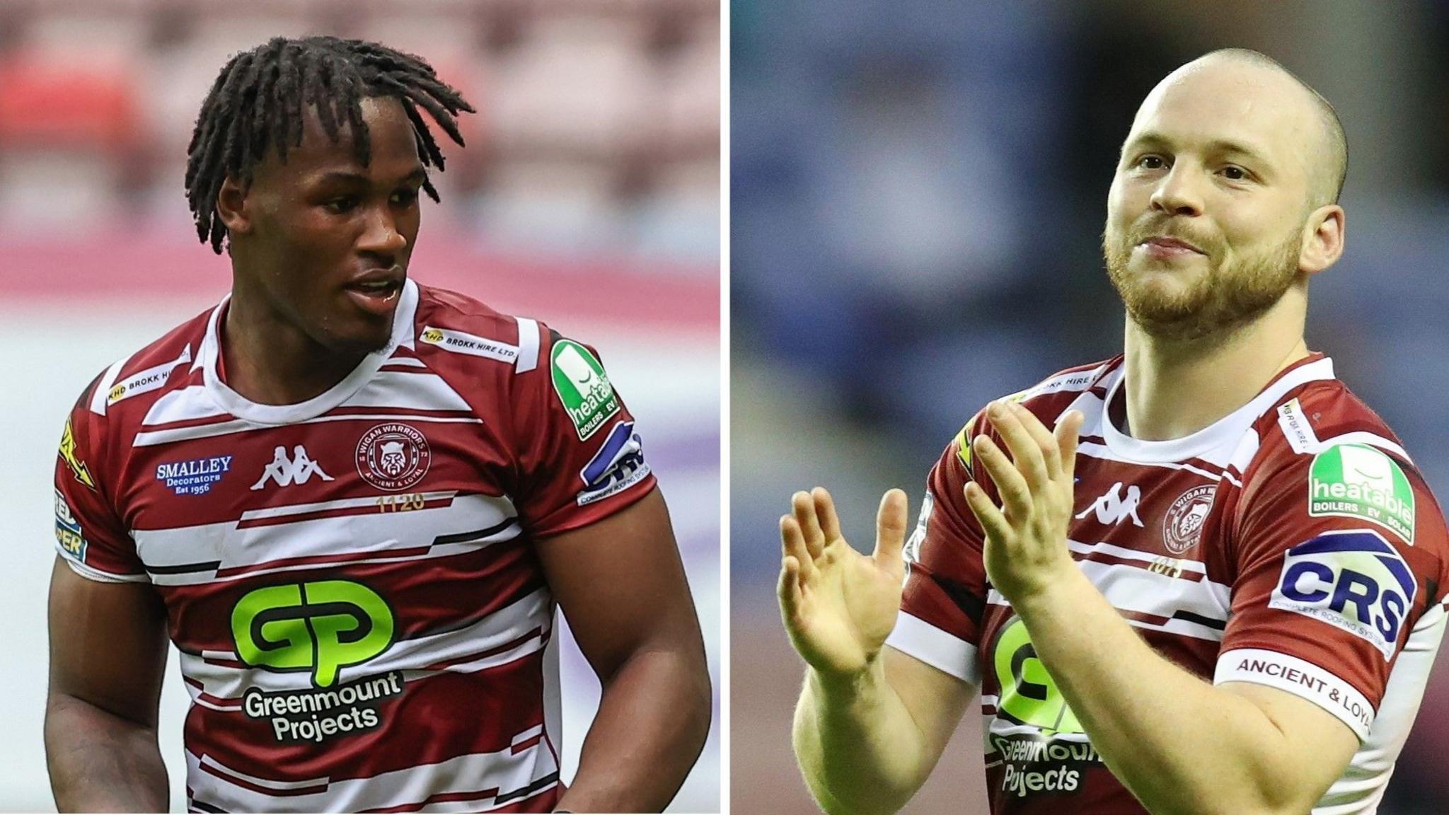 A split image of Junior Nsemba and Liam Marshall playing for Wigan