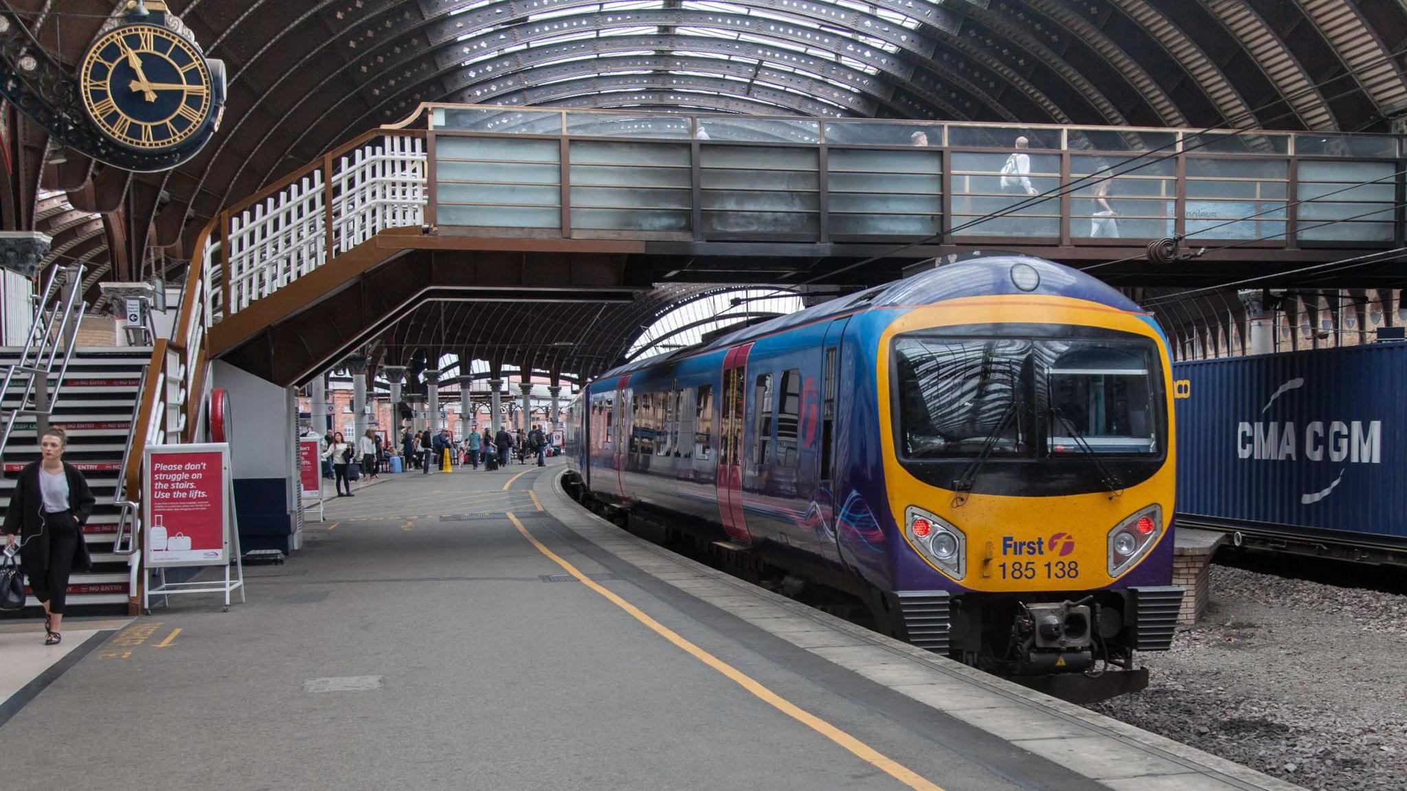 A TransPennine Express train at a York Station platform