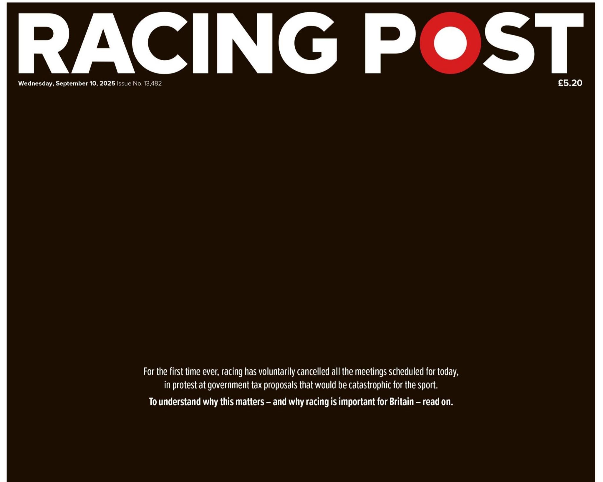 Racing Post had a black page to mark the day