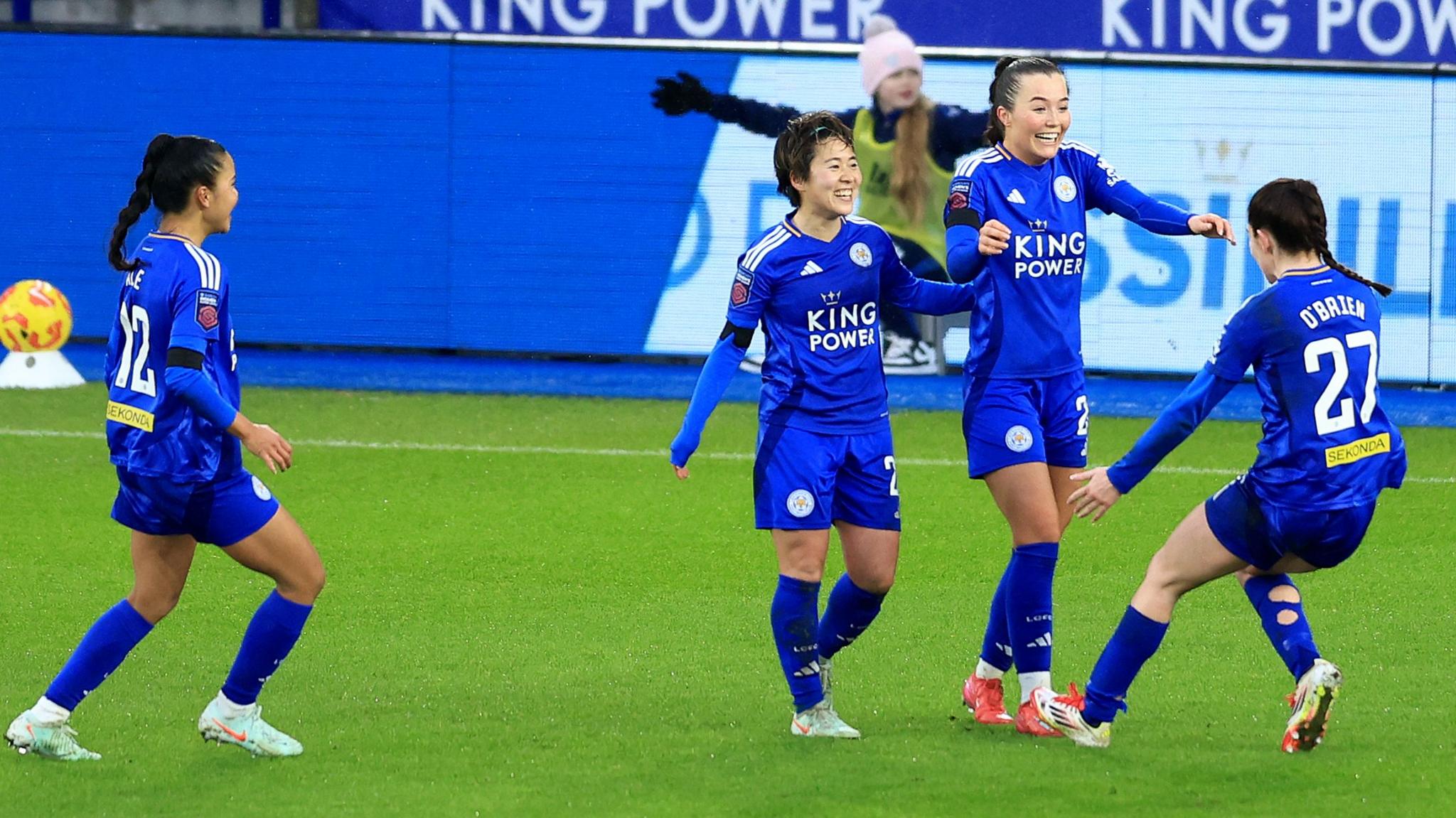 Missy Goodwin of Leicester City celebrates scoring her team's second goal.