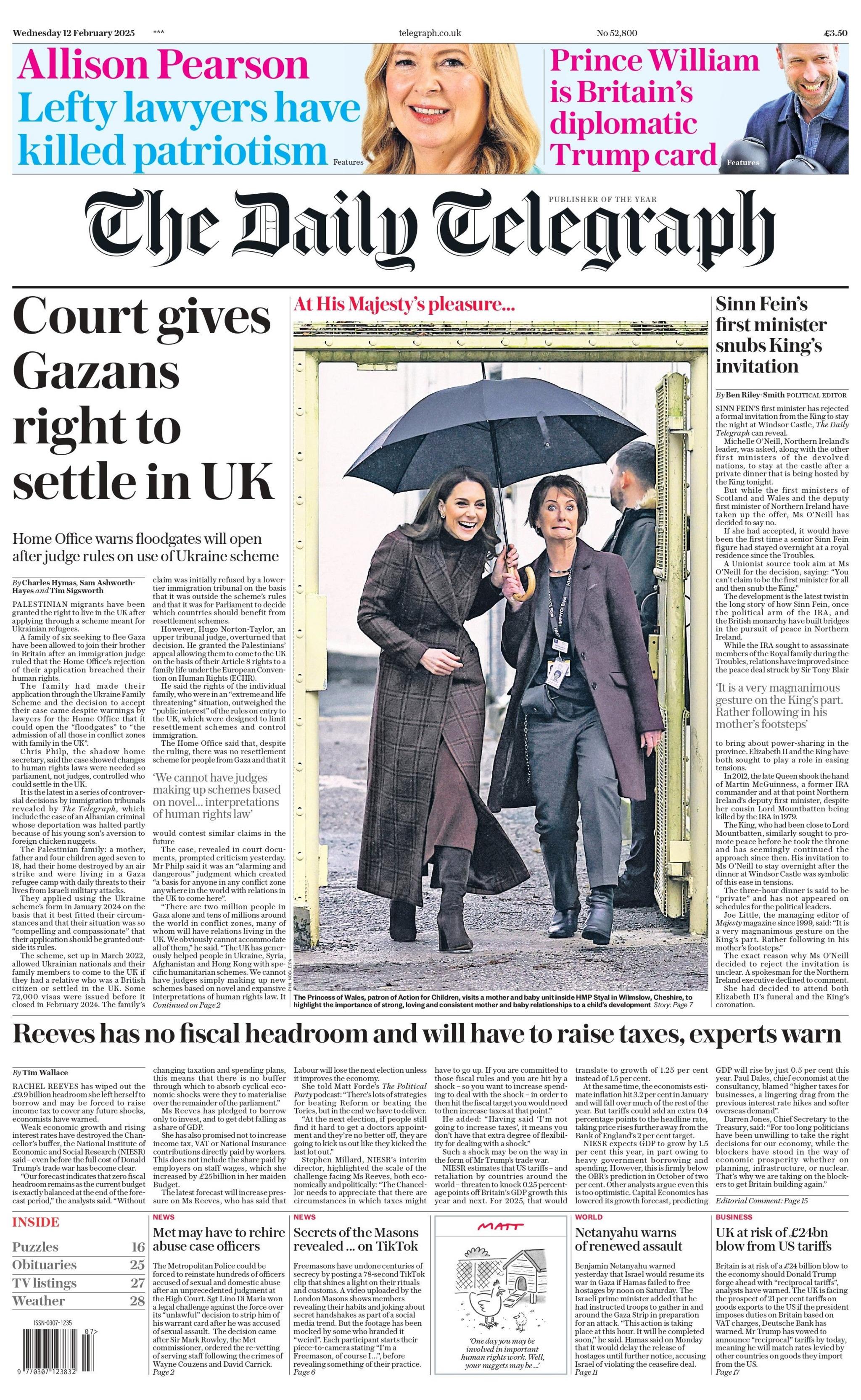 Daily Telegraph: Court gives Gazans right to settle in UK