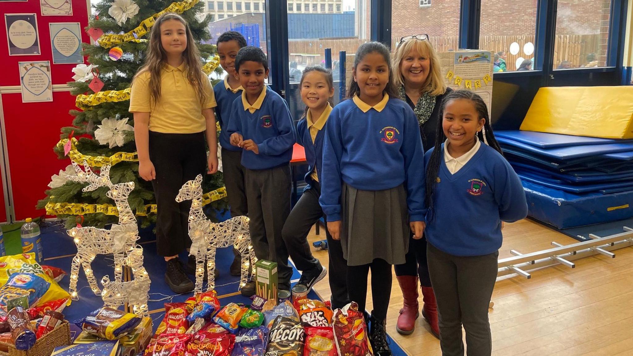 children with donated goods