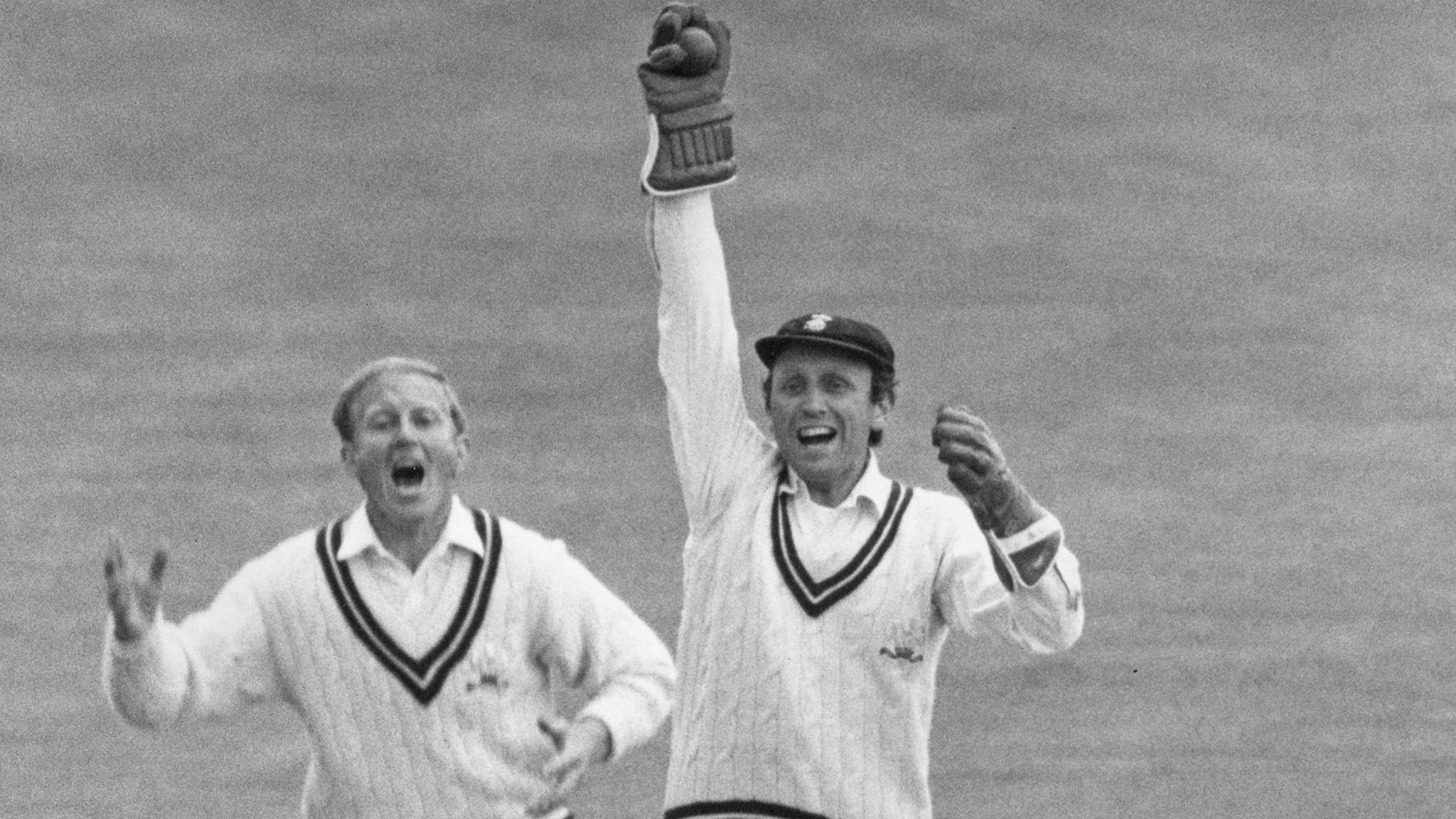 Arnold Long appeals for a catch while playing for Surrey against Australia