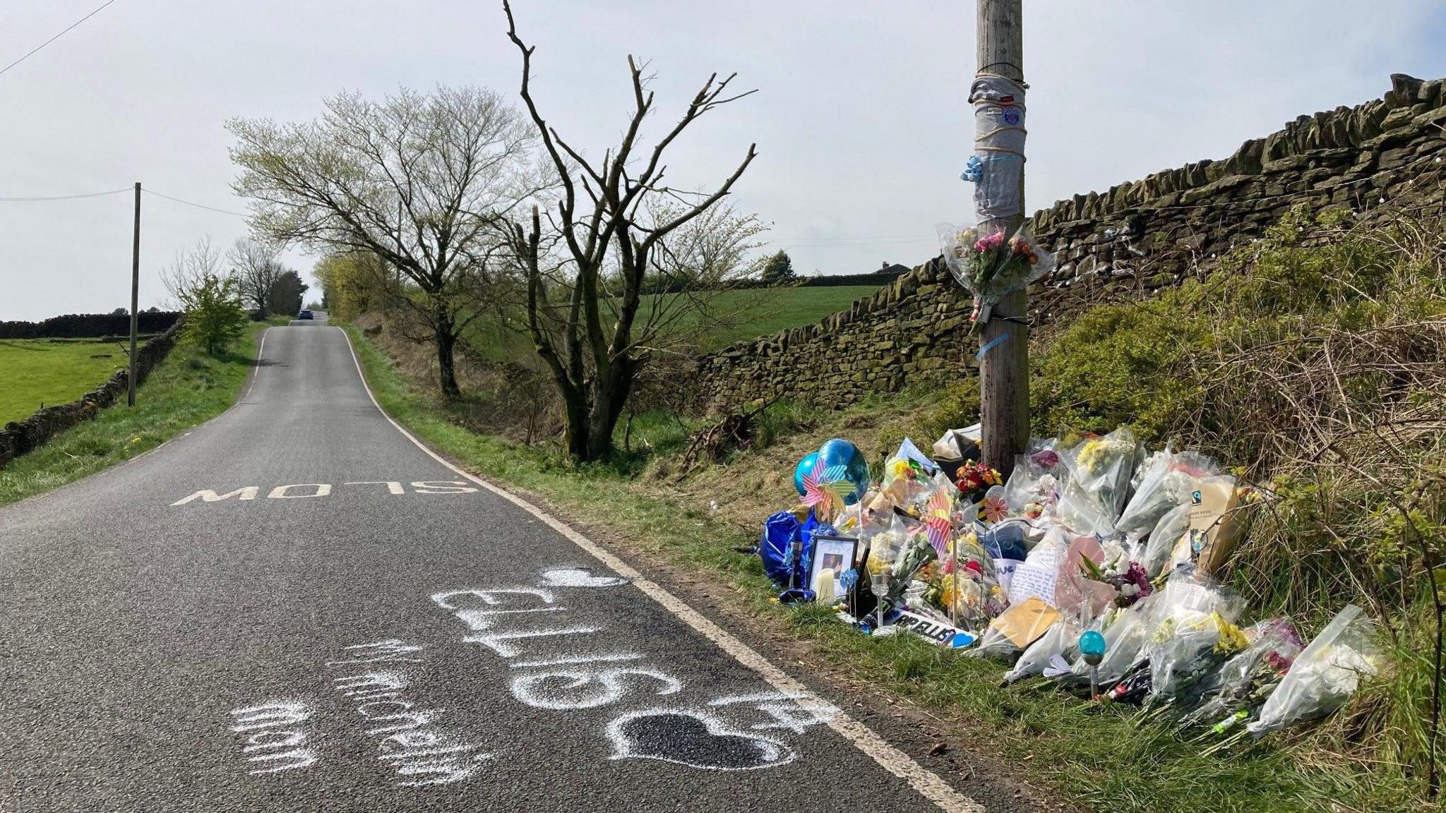 Flowers left at the fatal car crash site