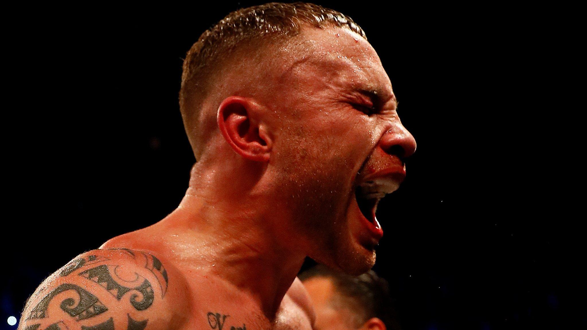 Carl Frampton screams as he celebrates beating Nonito Donaire