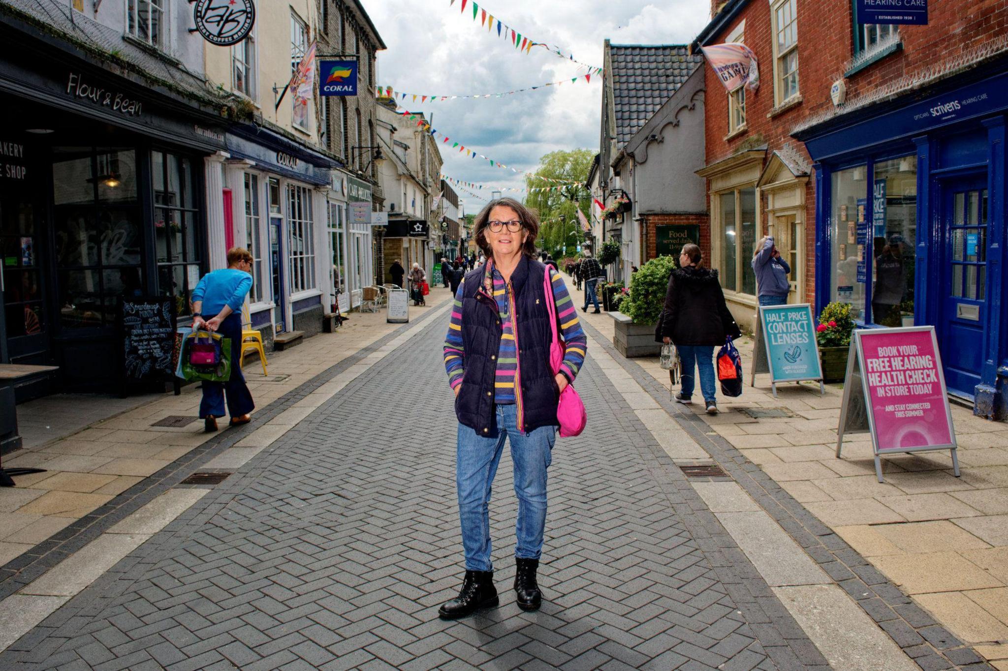 Jane Trippett-Jones standing in the high street