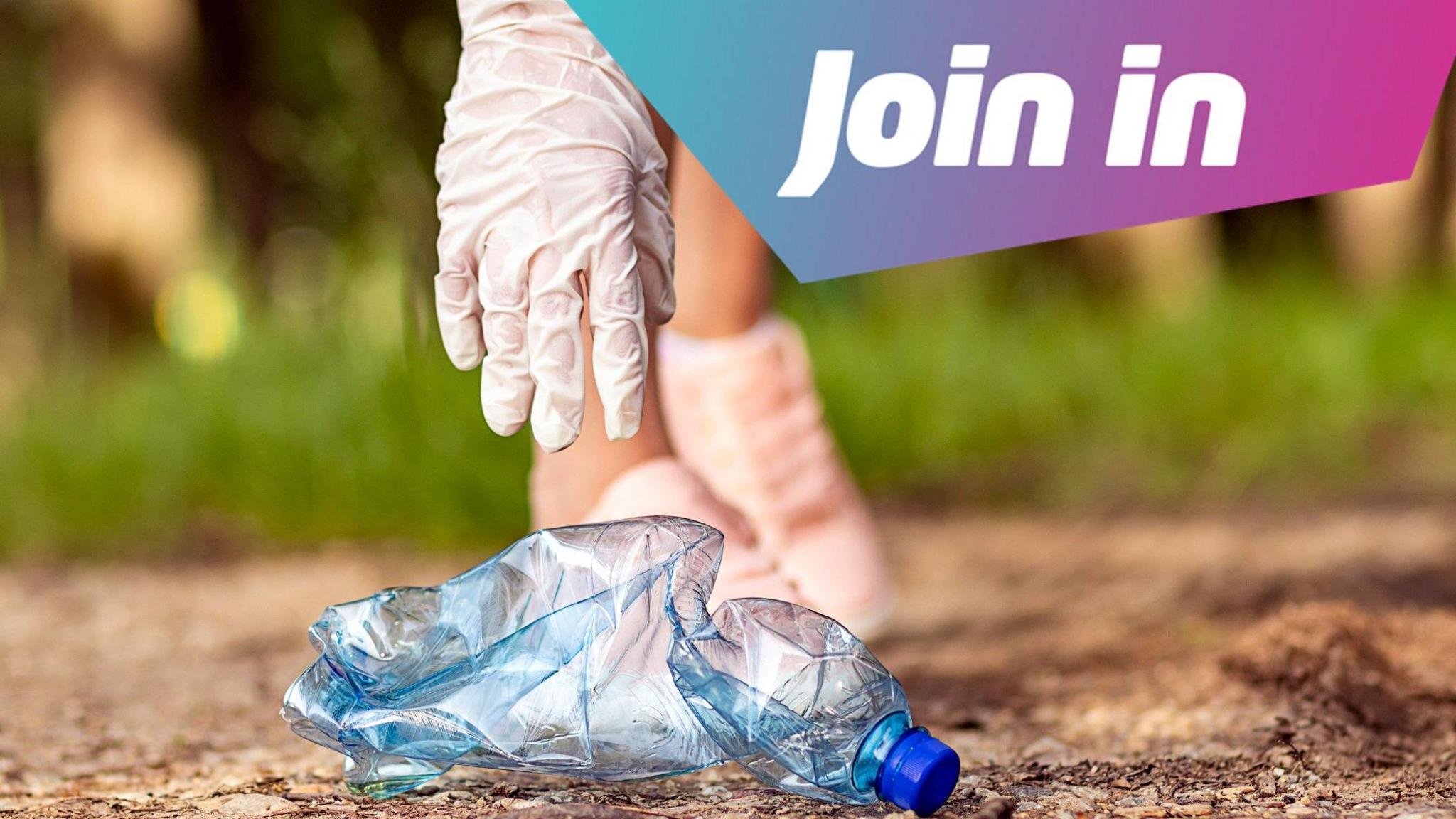 Woman volunteer wearing picking up trash and plastic waste in public park. 