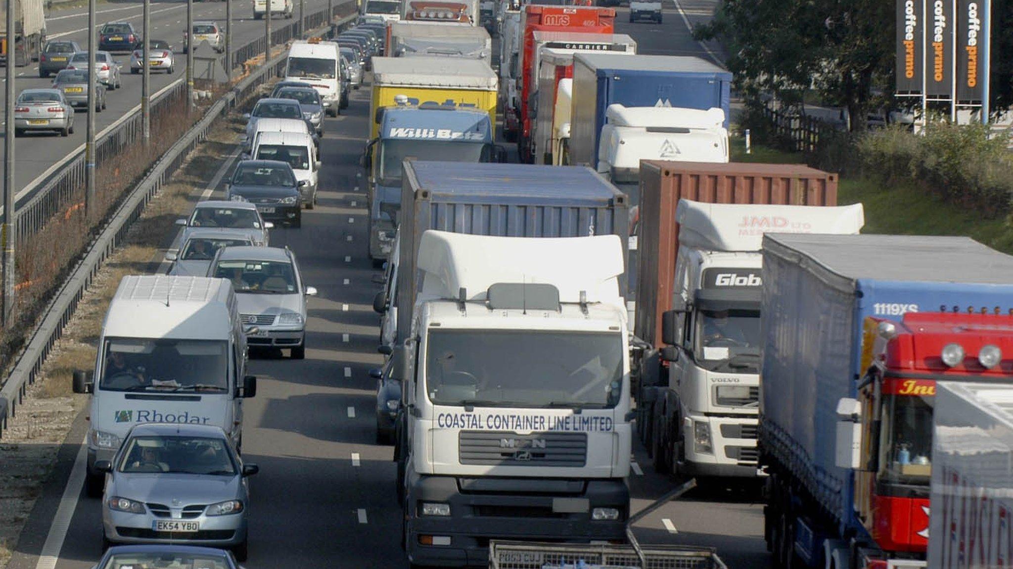 A traffic jam on a motorway