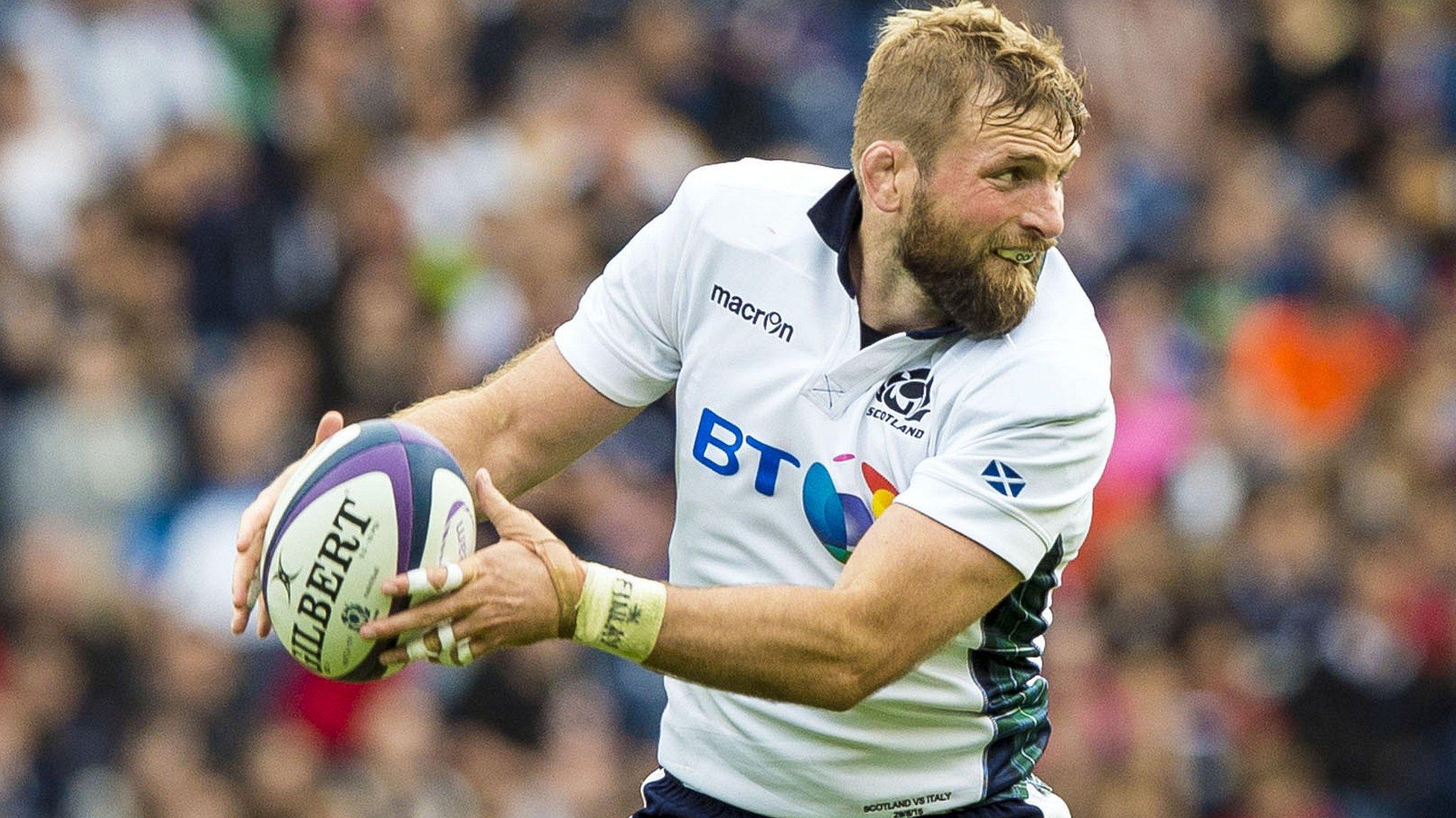 John Barclay throws out a pass during Scotland's World Cup warm-up Test against Italy in August 2015