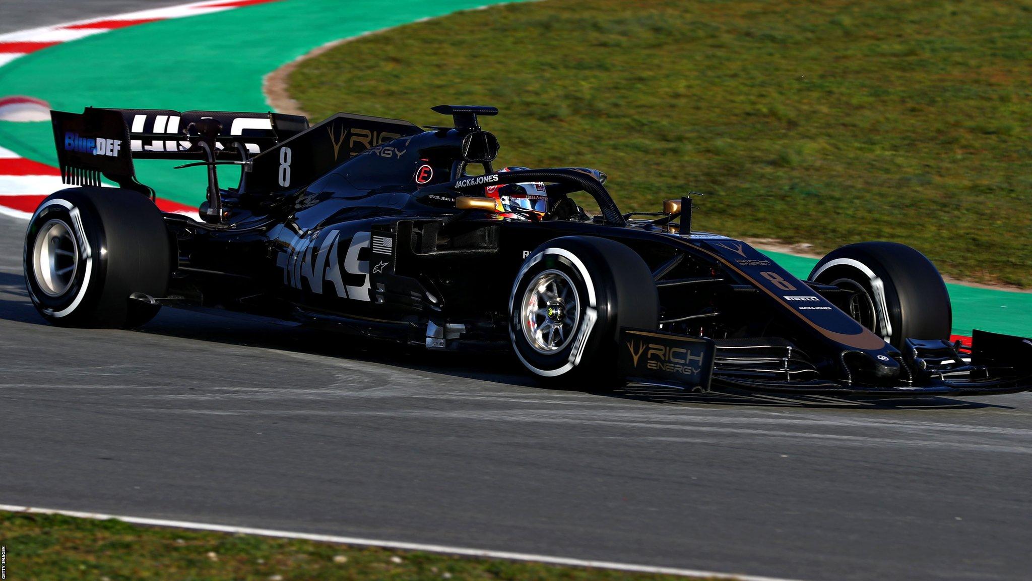 Romain Grosjean in the new Haas car during testing