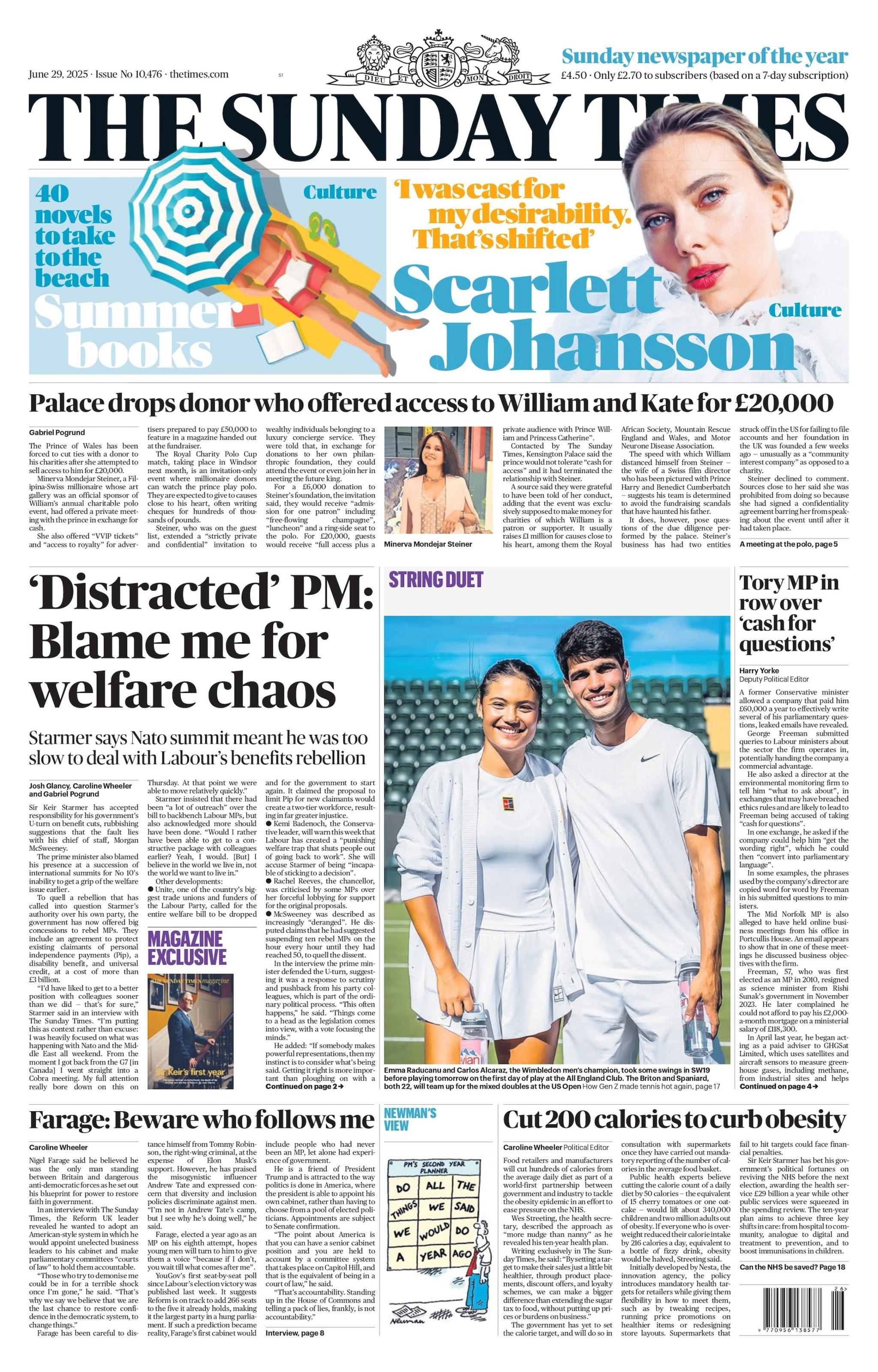 "'Distracted' PM: Blame me for welfare chaos" reads the headline on the front page of The Times.