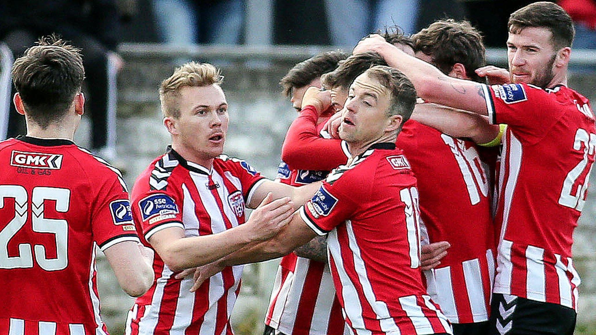 Derry City celebrate Rory Paterson's goal against Bohemians