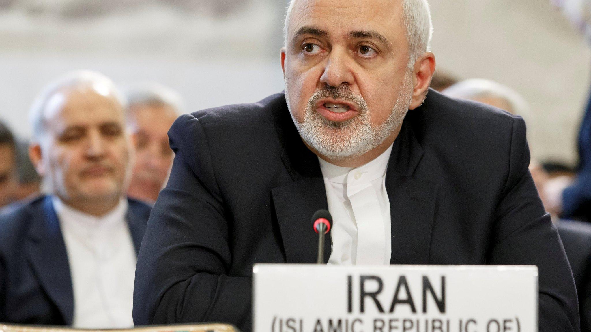 Mohammad Javad Zarif addresses a conference on Afghanistan in Geneva on 28 November 2019